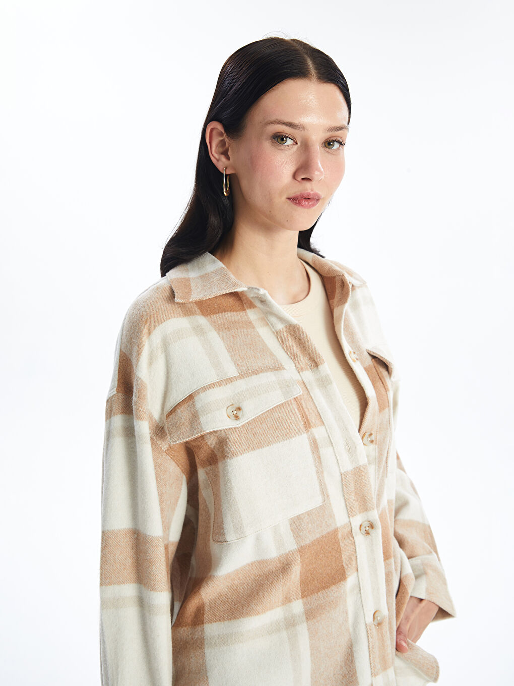 LCW Modest Plaid Oversize Women's Flannel Shirt Jacket -W43298Z8-LKQ