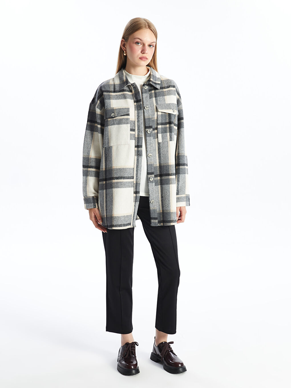 Plaid Oversize Women's Flannel Shirt Jacket-1