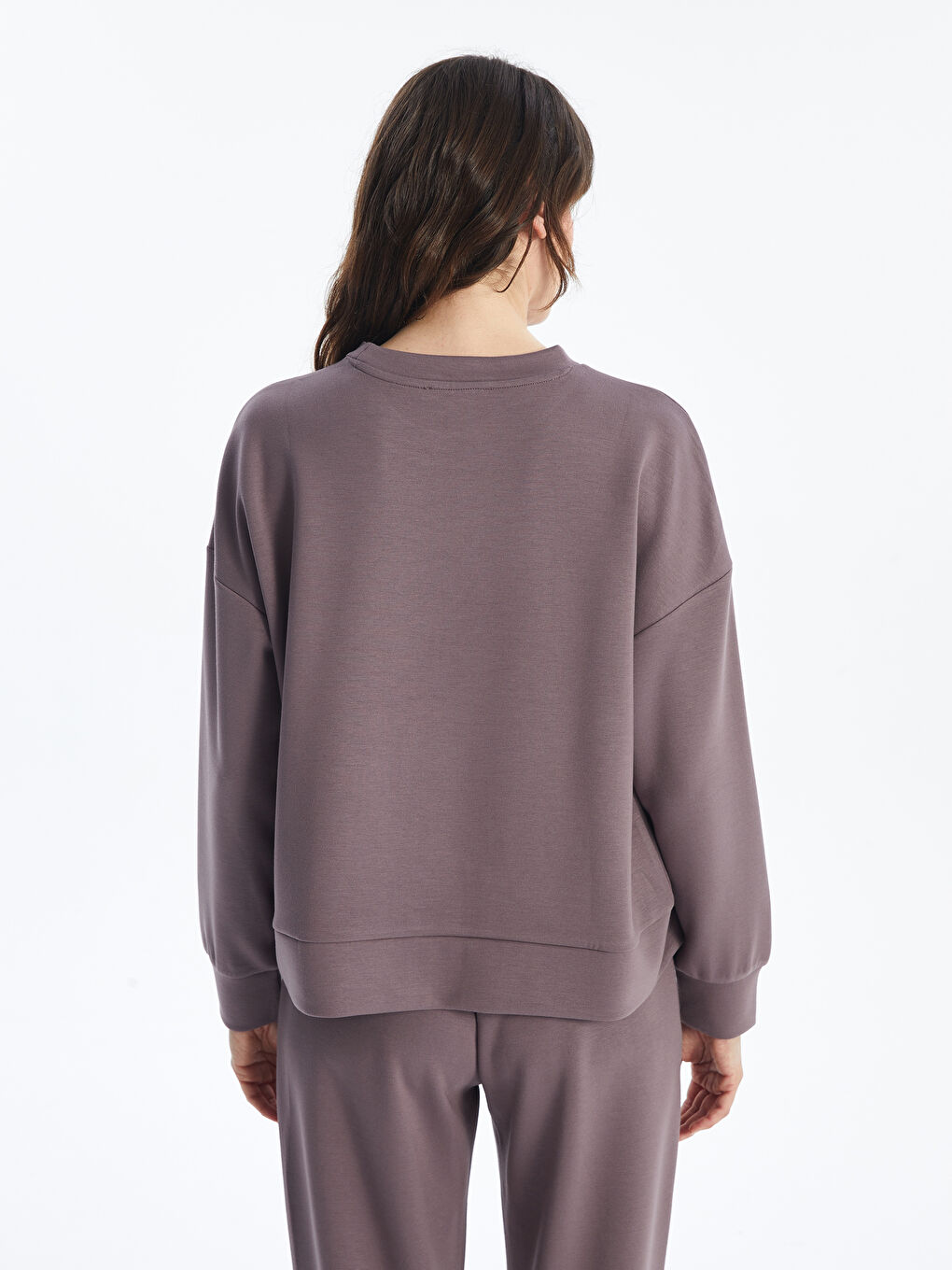 LCW Vision Açık Mürdüm Bisiklet Yaka Düz Oversize Kadın Sweatshirt - 3