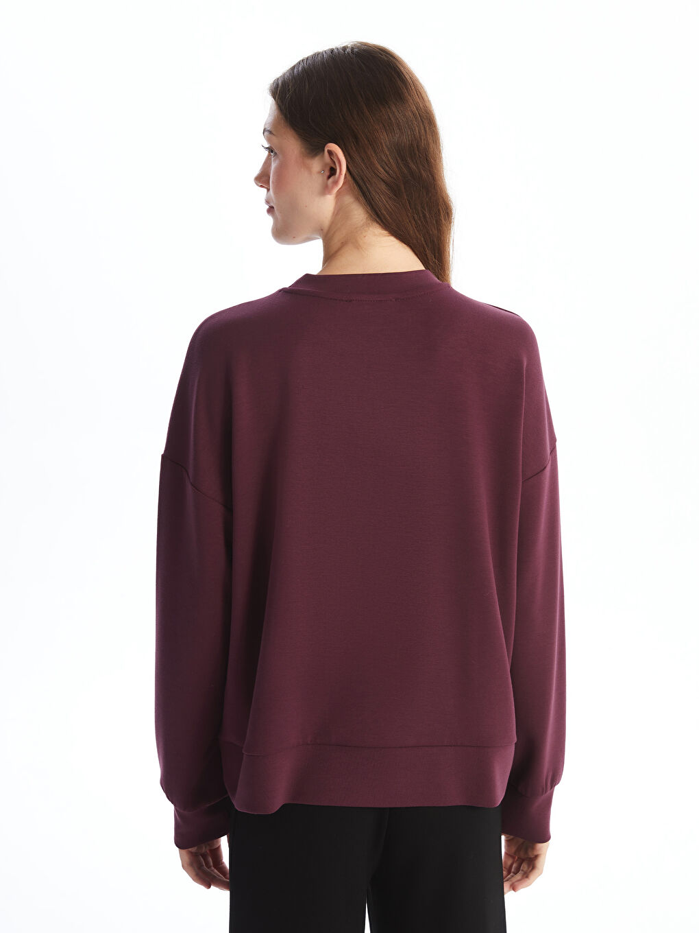 LCW Vision Mürdüm Bisiklet Yaka Düz Oversize Kadın Sweatshirt - 3