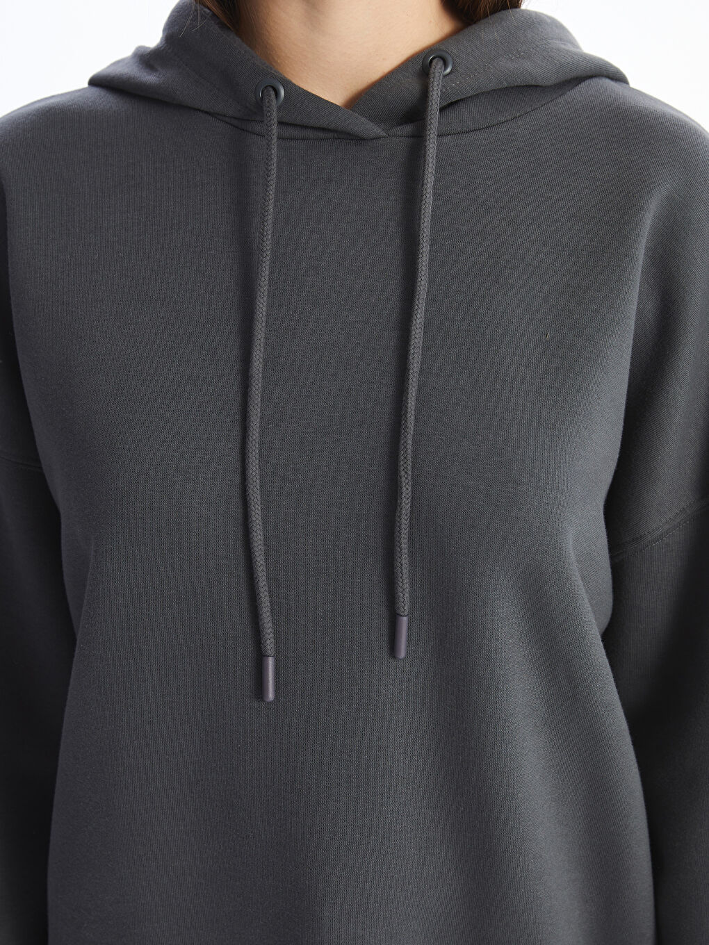 LCW Vision Koyu Gri Düz Oversize Kadın Kalın Hoodie - 2