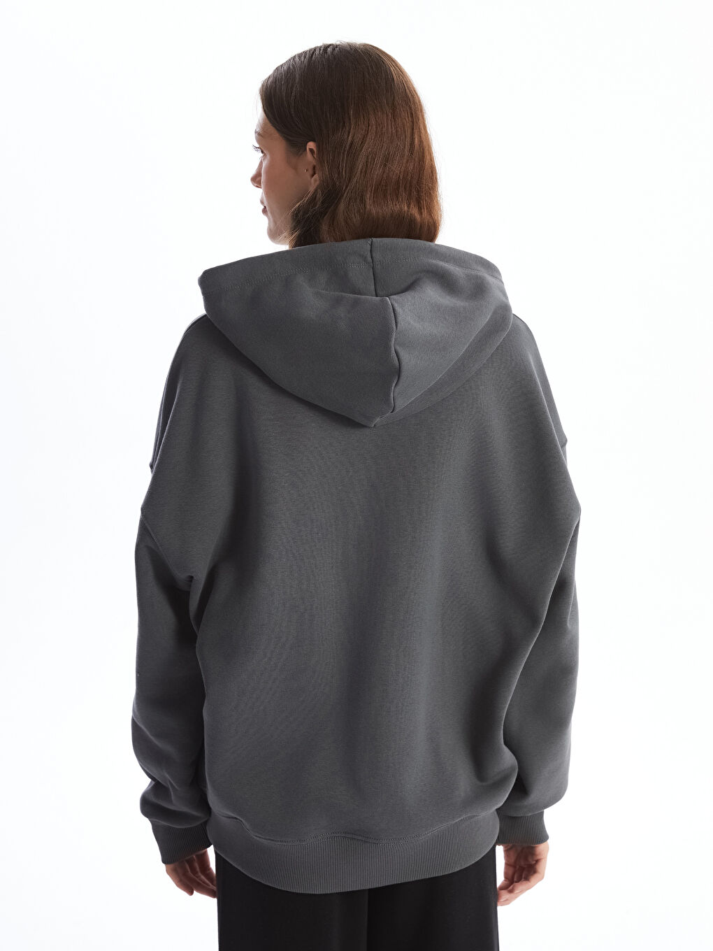 LCW Vision Koyu Gri Düz Oversize Kadın Kalın Hoodie - 3