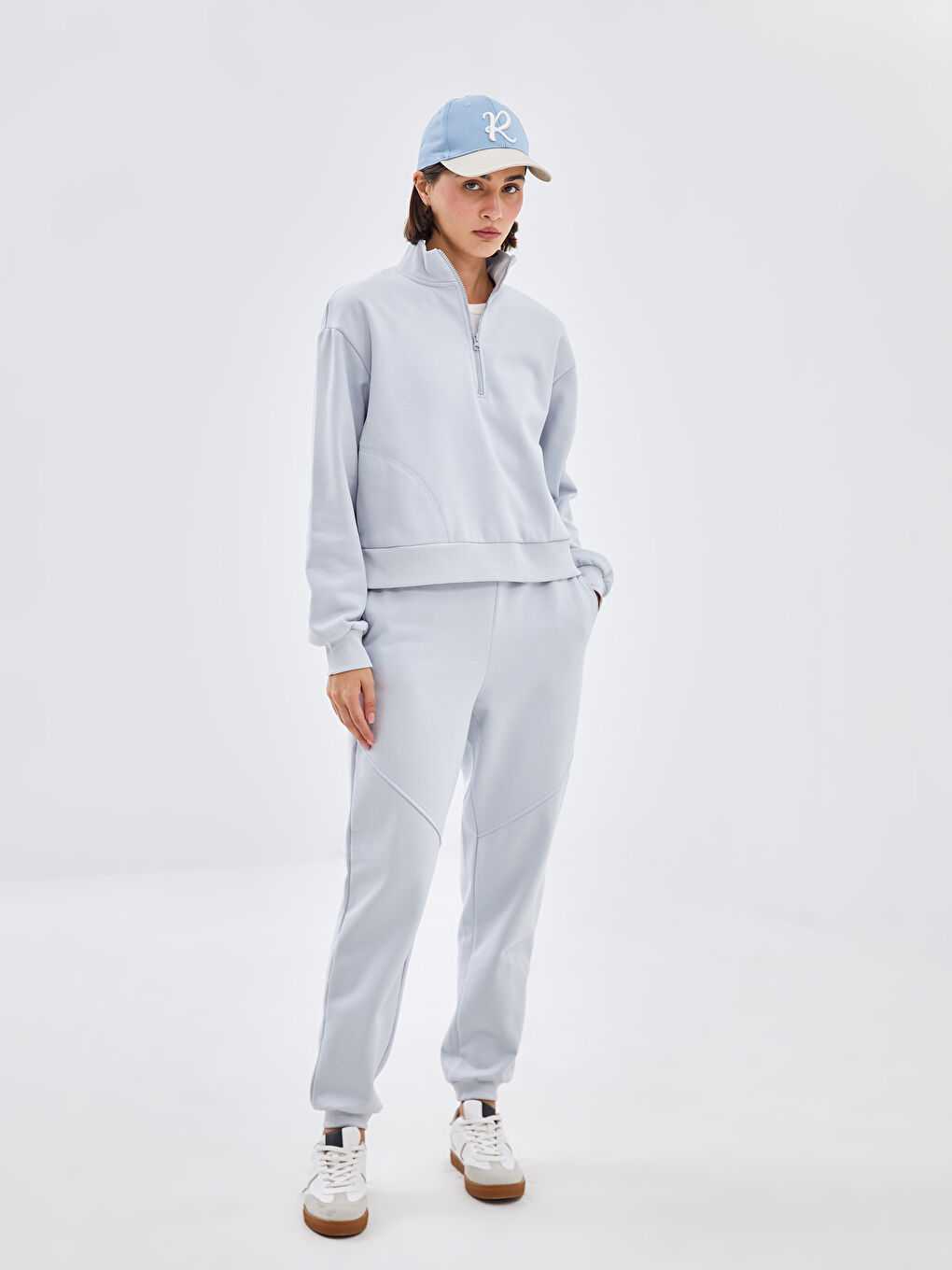 LCW Vision Mat Mavi Dik Yaka Oversize Kadın Sweatshirt - 1