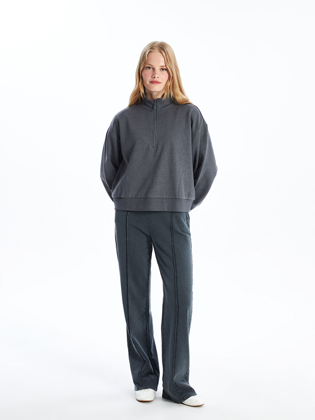 LCW Vision Antrasit Dik Yaka Oversize Kadın Sweatshirt - 2