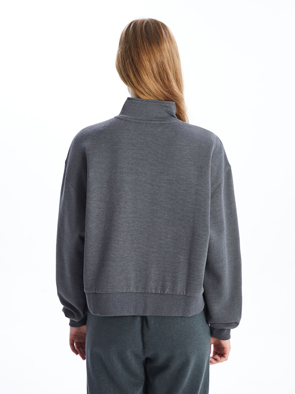 LCW Vision Antrasit Dik Yaka Oversize Kadın Sweatshirt - 6