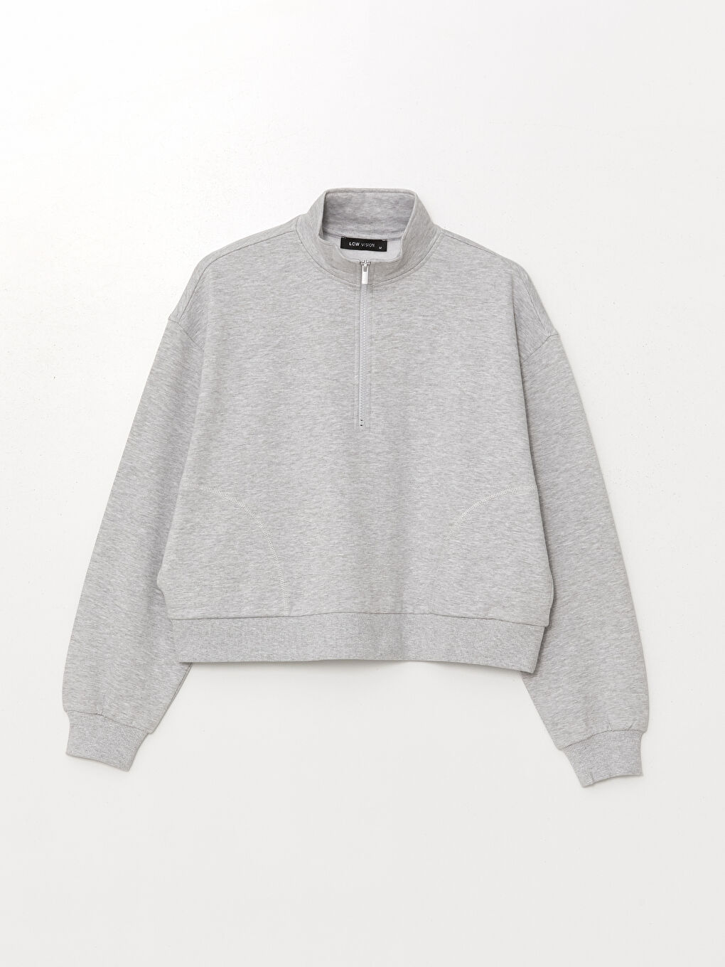 LCW Vision Gri Melanj Dik Yaka Oversize Kadın Sweatshirt - 8