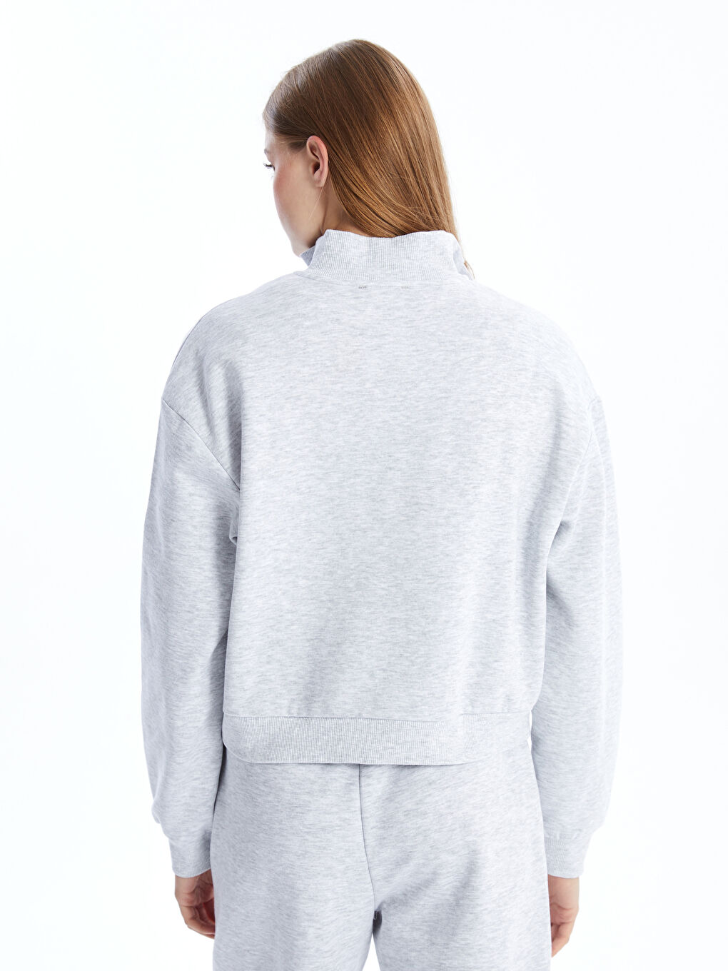 LCW Vision Gri Melanj Dik Yaka Oversize Kadın Kalın Sweatshirt - 6