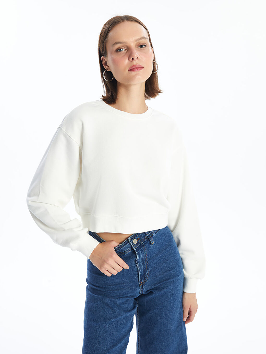 LCW Vision Rundhalsausschnitt Crop Dickes Sweatshirt für Damen -W43339Z8-FE8