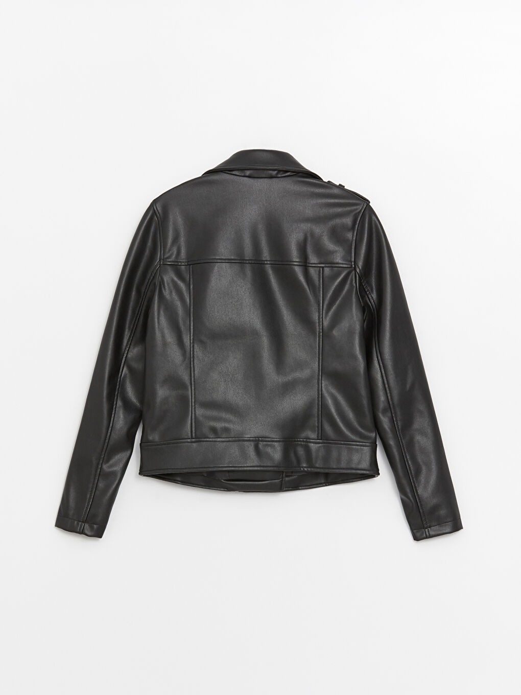 Geacă din piele ecologică cu guler biker pentru femei-7