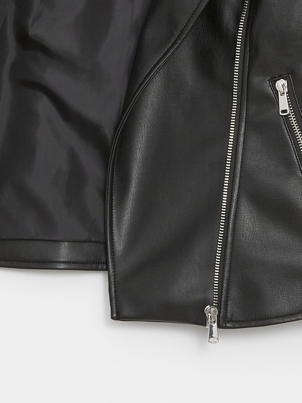 Geacă din piele ecologică cu guler biker pentru femei-8