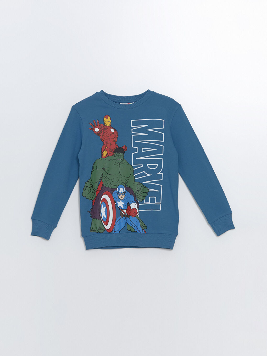 LCW Kids Mavi Bisiklet Yaka Marvel Baskılı Uzun Kollu Erkek Çocuk Sweatshirt