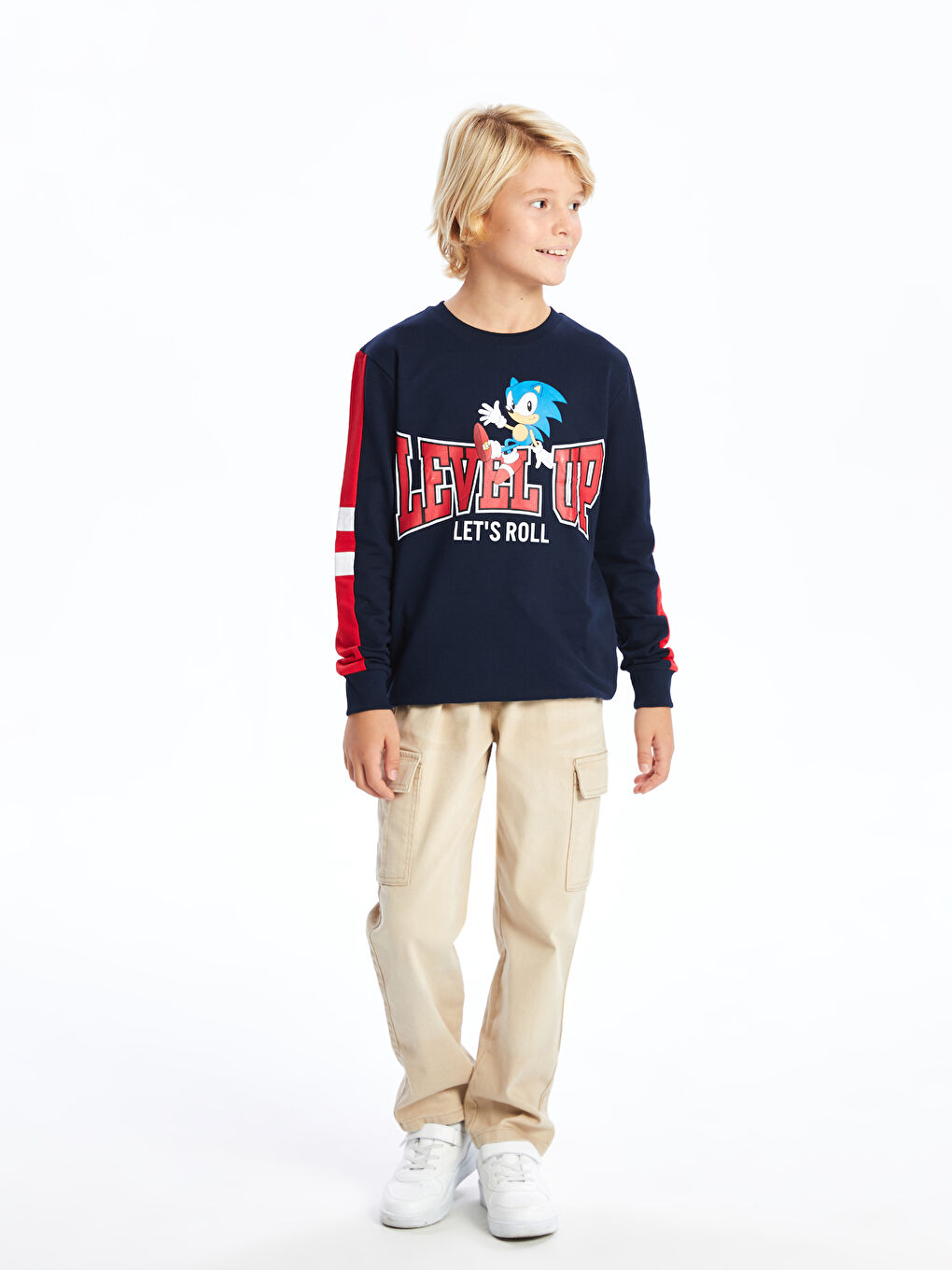 LCW Kids Yeni Lacivert Bisiklet Yaka Sonic Baskılı Erkek Çocuk Sweatshirt - 1