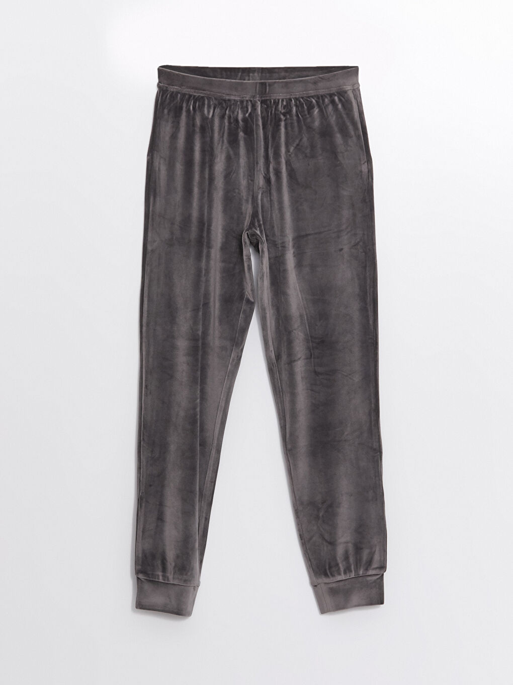 Gri Beli Lastikli Kadife Kadın Jogger Pijama Altı