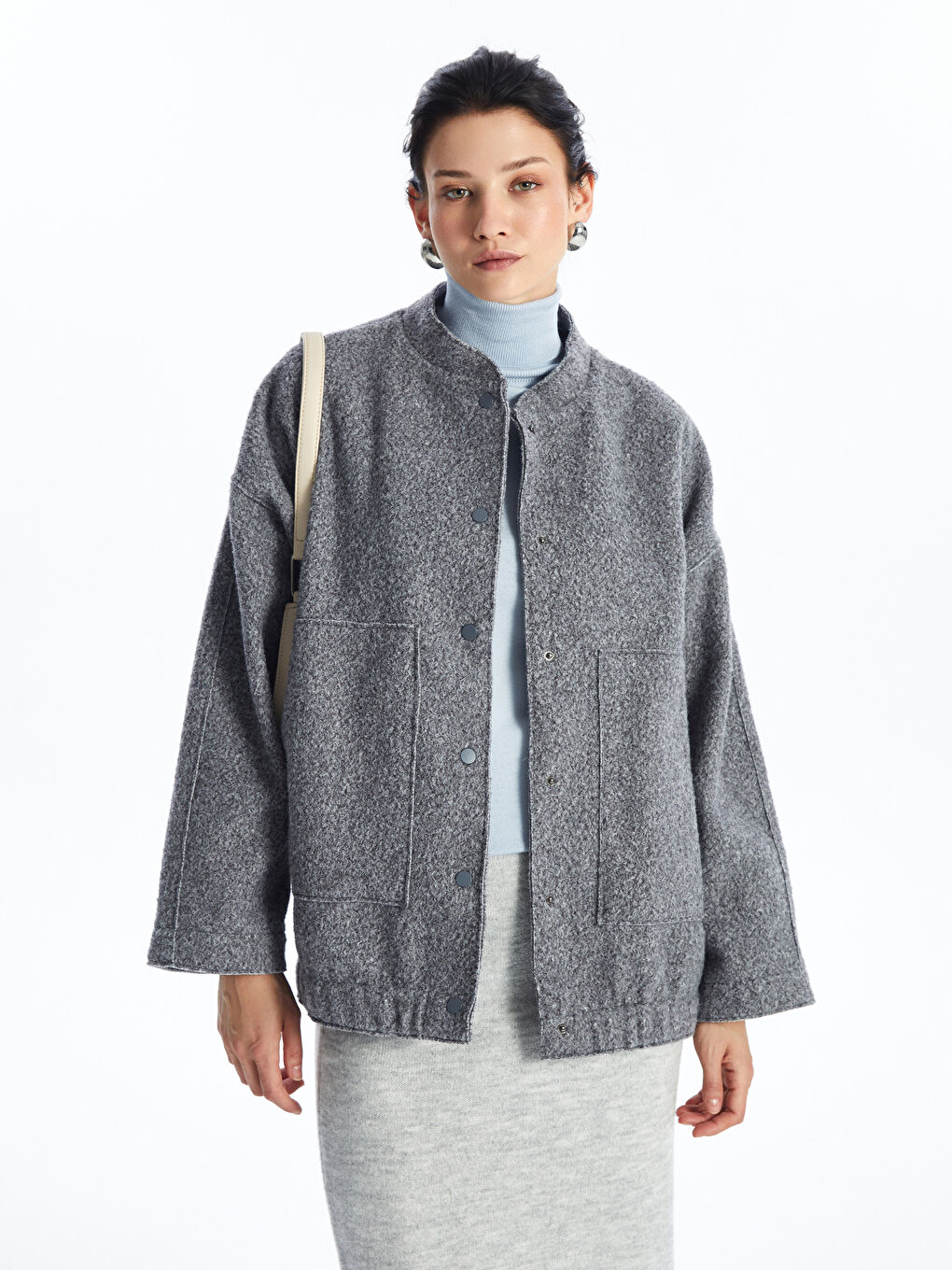 LCWAIKIKI Classic College Collar Oversize Women's Bomber Jacket -W43466Z8-JMD