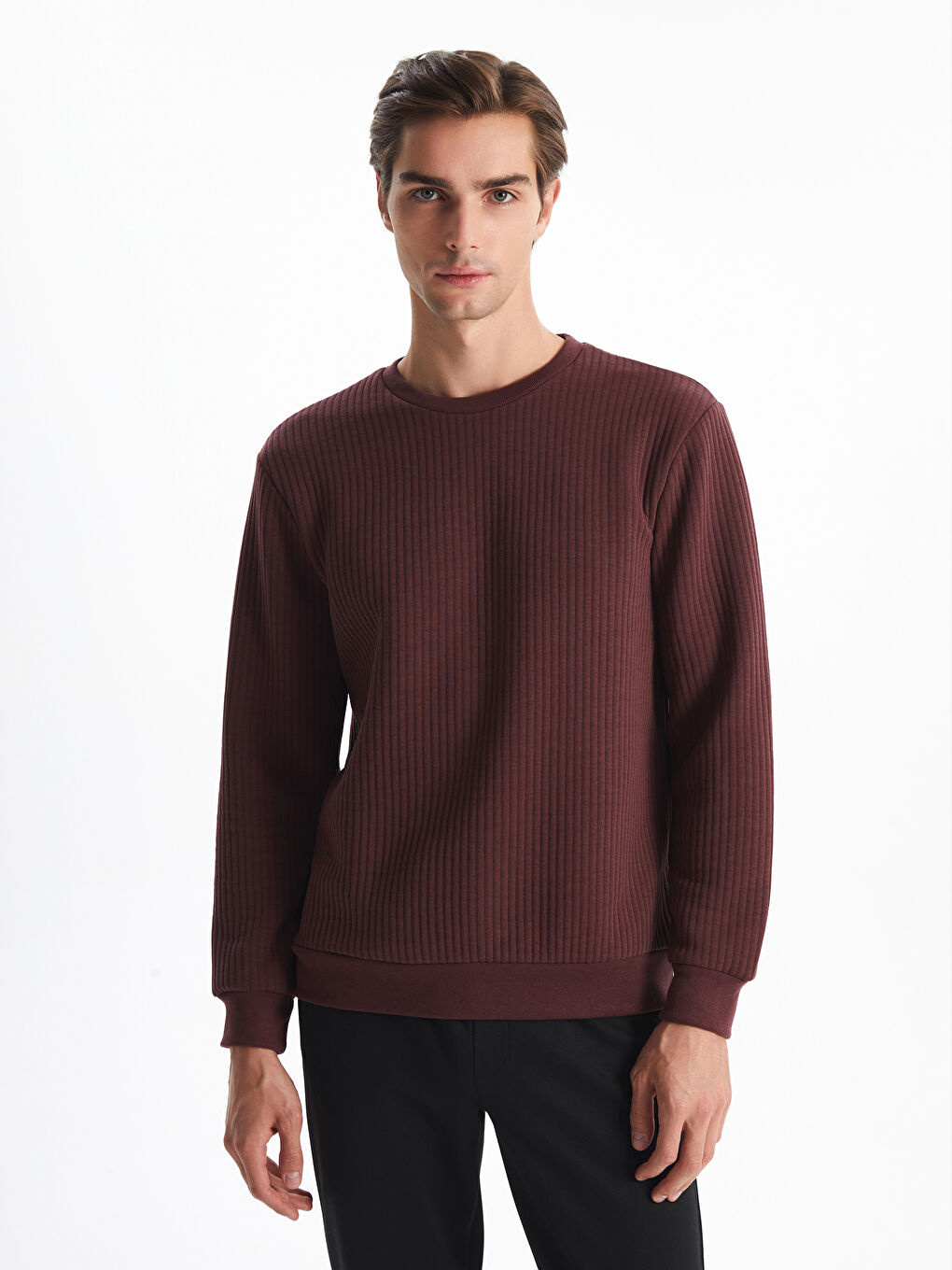 LCW Vision Bordo Bisiklet Yaka Uzun Kollu Erkek Dokulu Sweatshirt