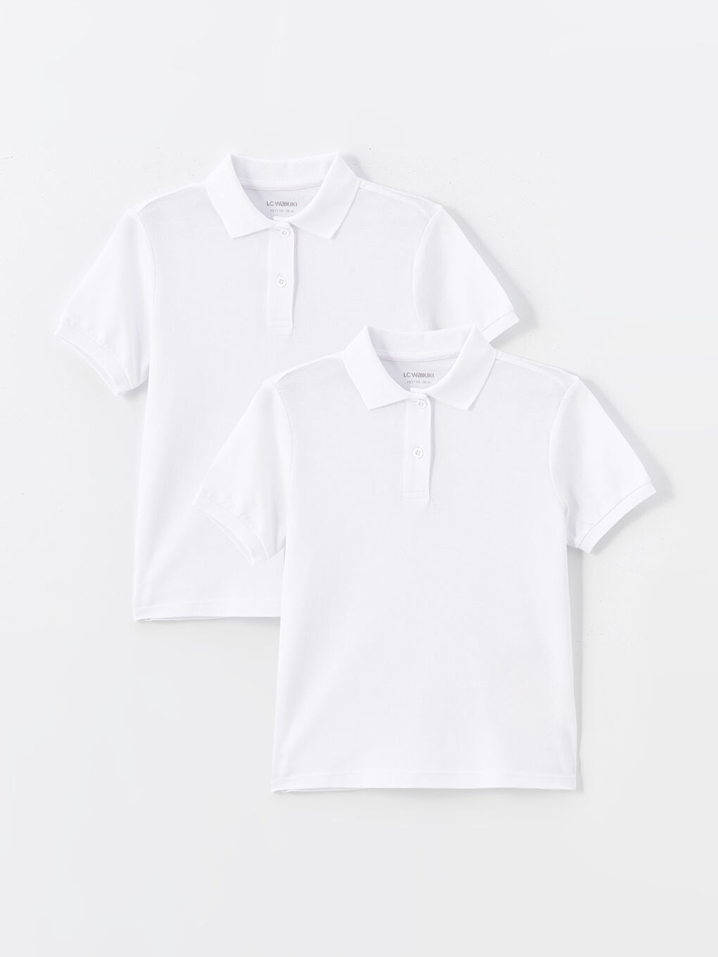Beyaz Polo Yaka Basic Kısa Kollu Kız Çocuk Tişört 2'li-1