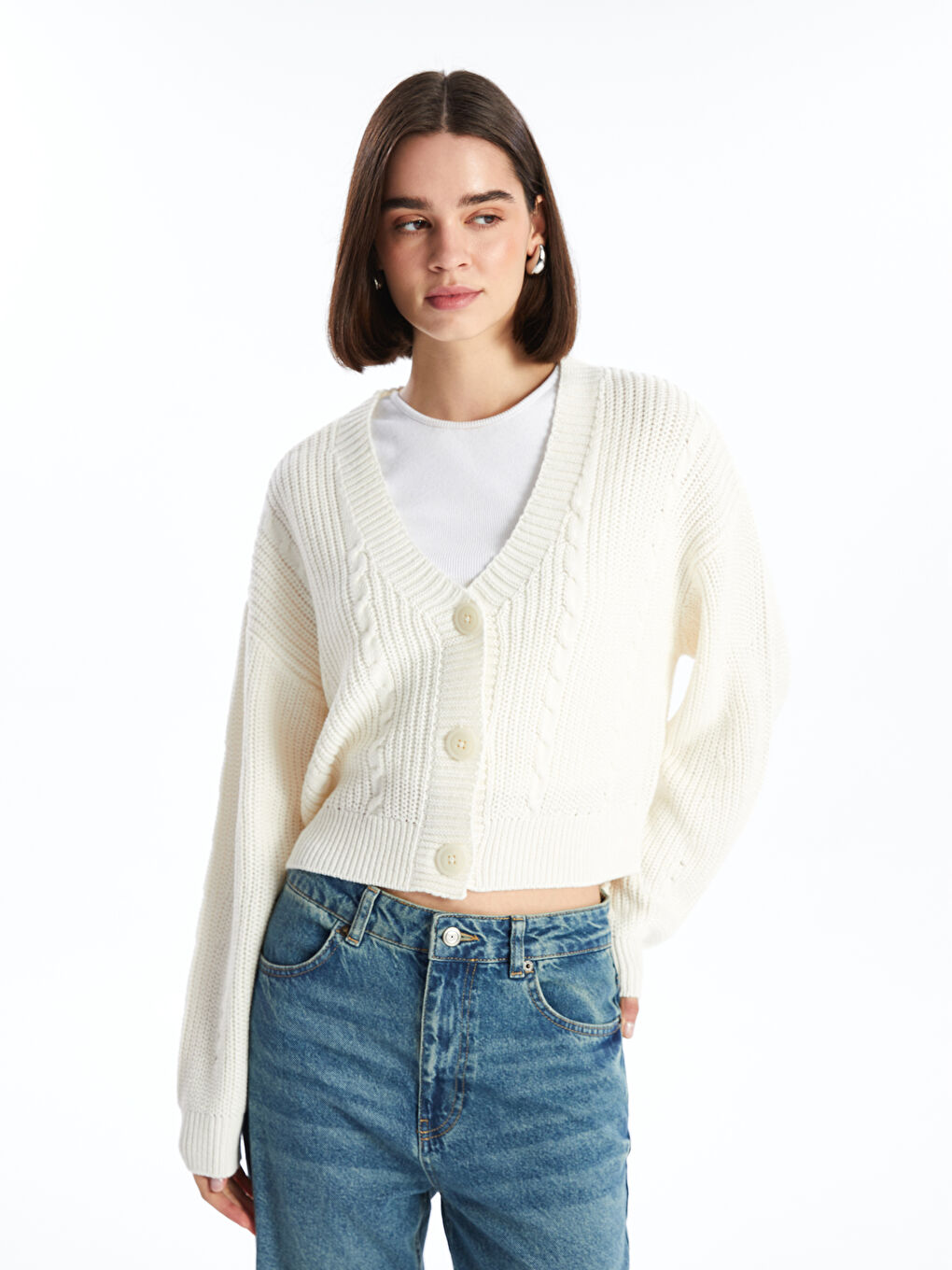 XSIDE V-Neck Self Patterned Long Sleeve Women's Knitwear Cardigan