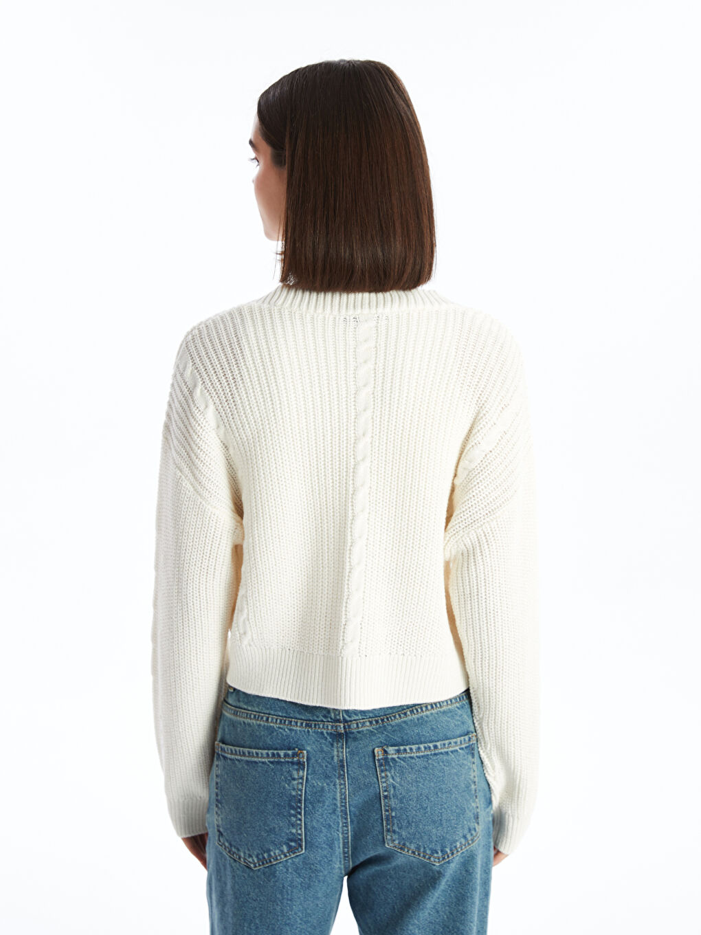 V-ს ფორმის დეკოლტე თვითნიმუშიანი გრძელმკლავიანი ქალებისთვის ტრიკოტაჟის კარდიგანი-4