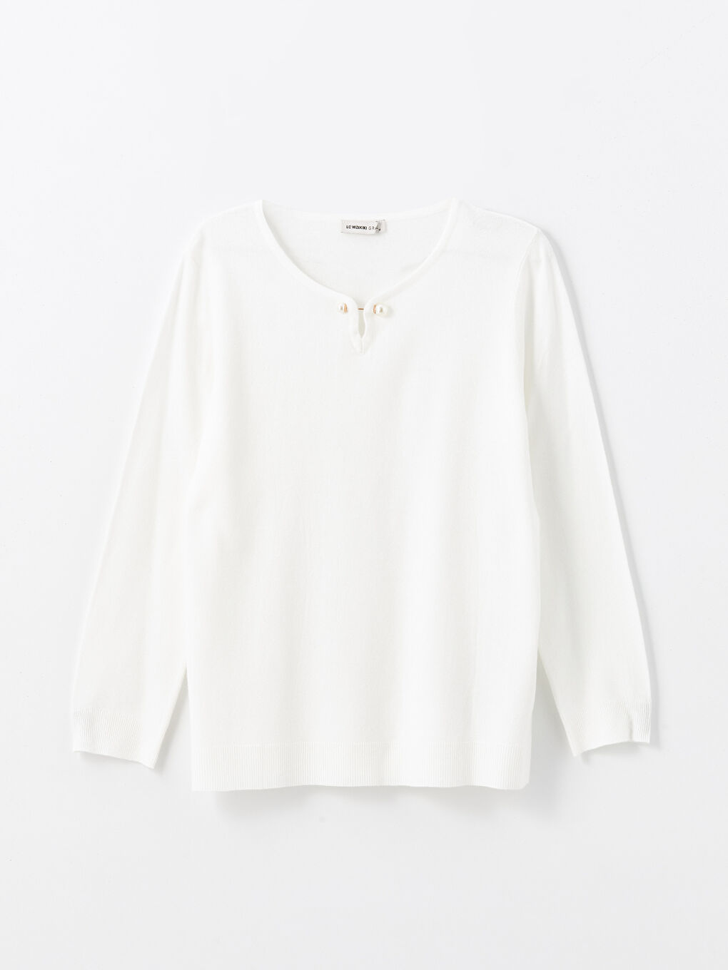 Pull-over en Tricot Uni à Col Rond et Manches Longues pour Femmes-5