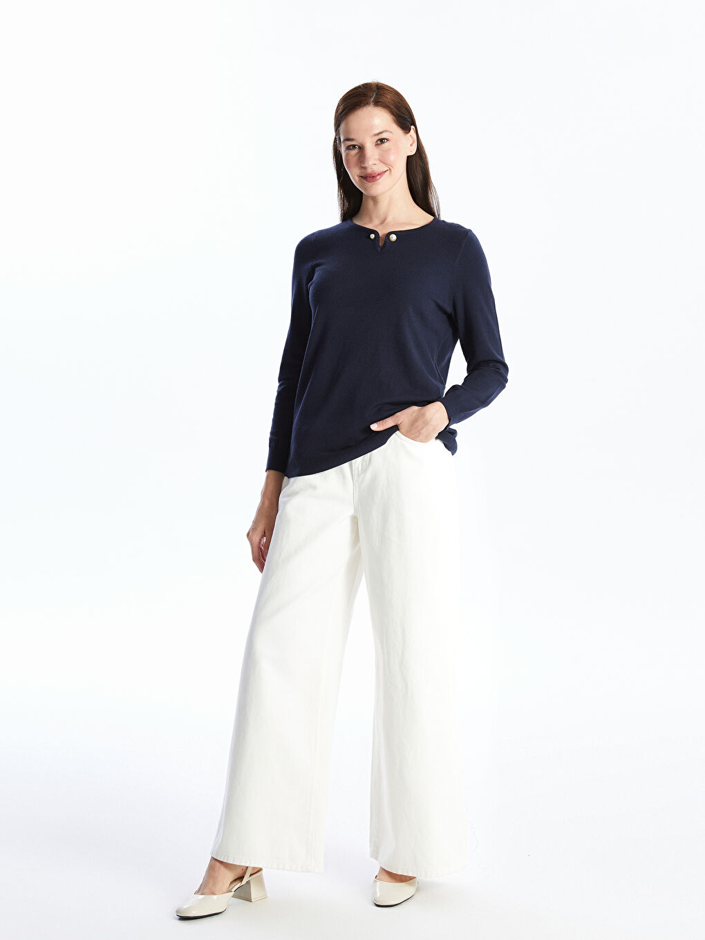 LCW Grace Rundhalsausschnitt Schlicht Langarm Damen Strickpullover -W43513Z8-HRC