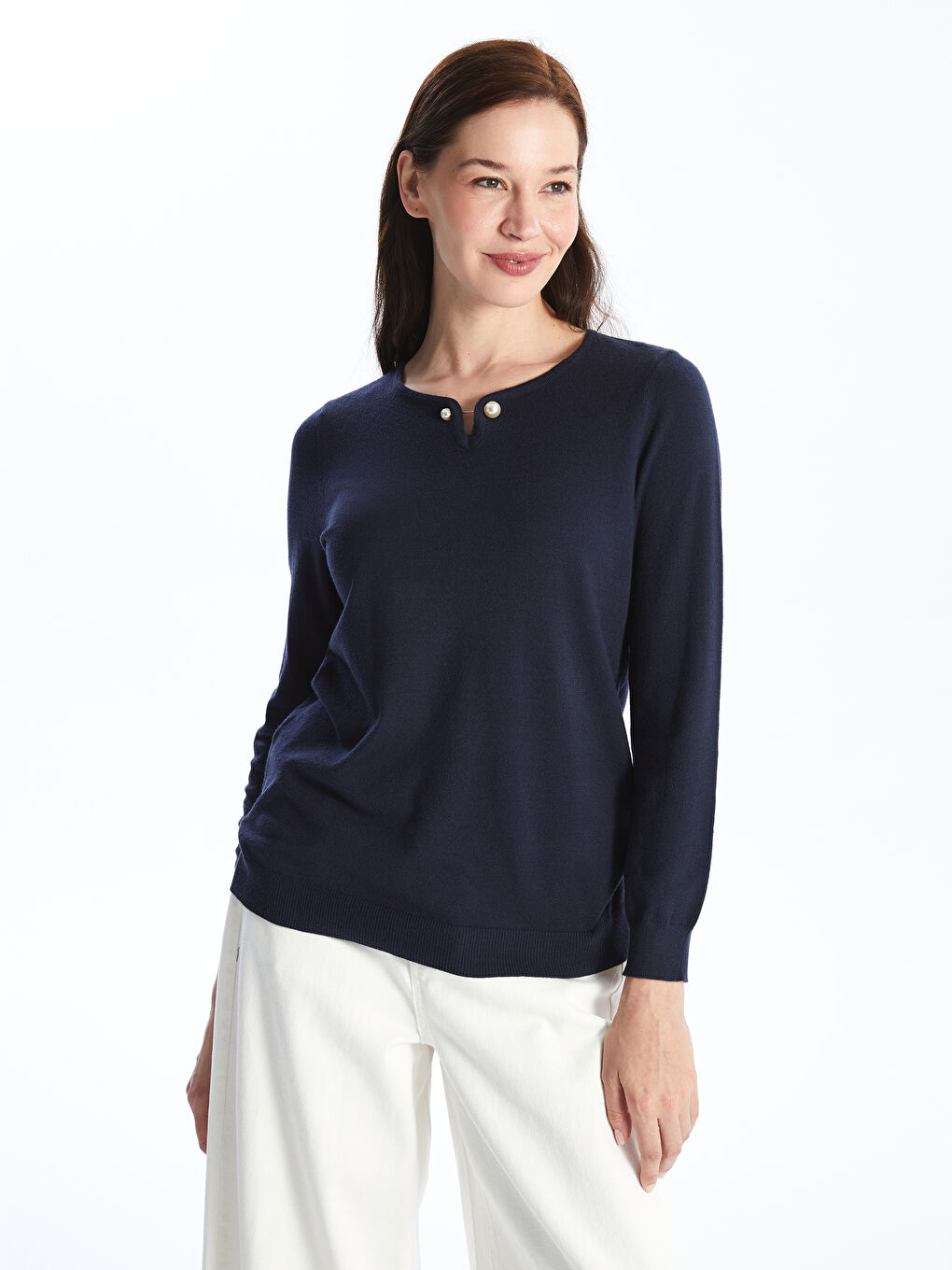 LCW Grace Rundhalsausschnitt Schlicht Langarm Damen Strickpullover -W43513Z8-HRC