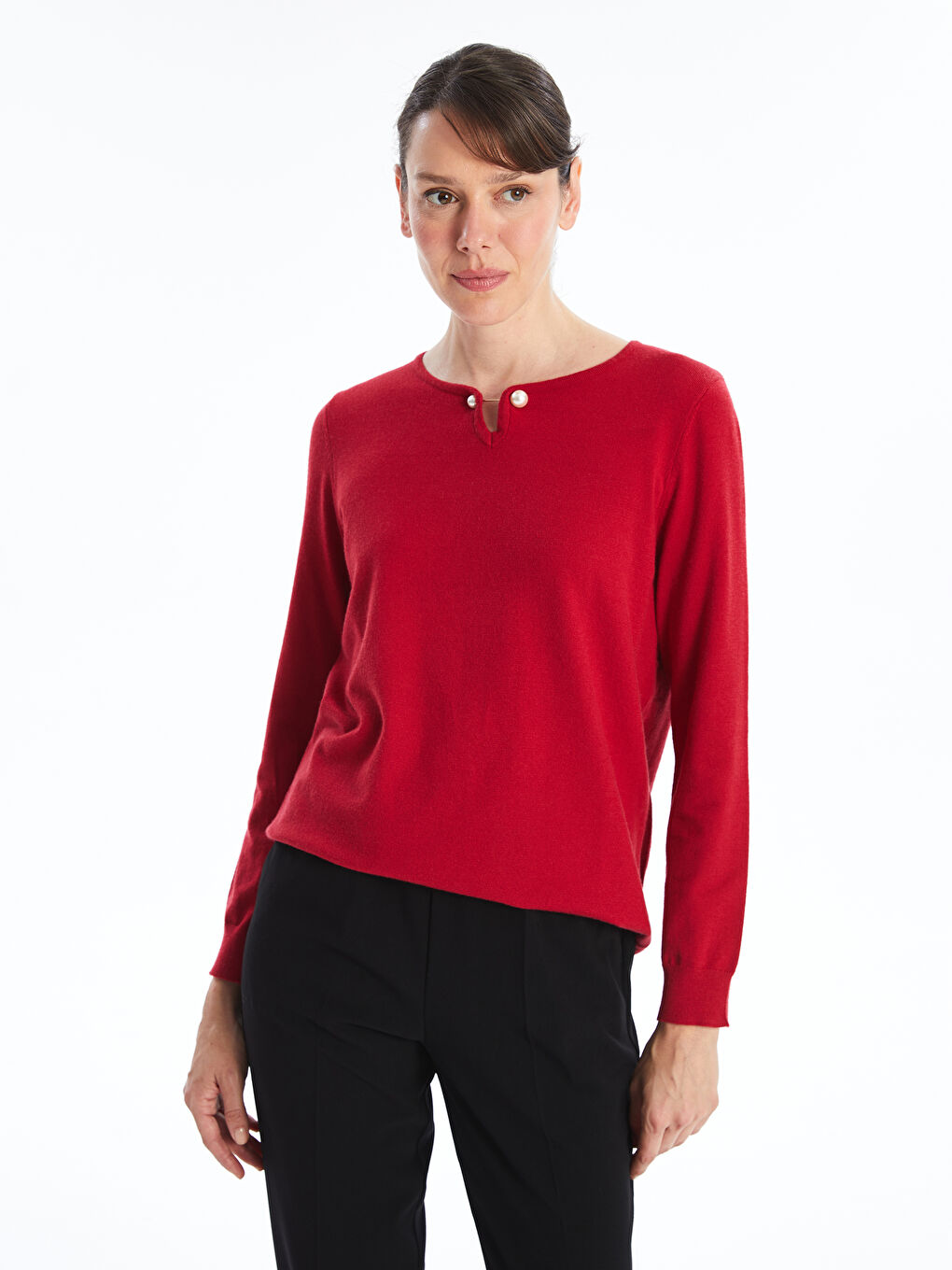 Crew Neck Plain Long Sleeve Women's Knitwear Sweater
