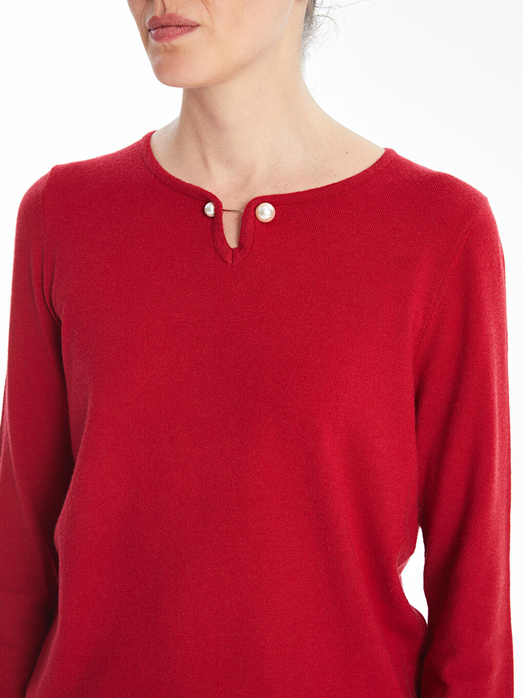 Crew Neck Plain Long Sleeve Women's Knitwear Sweater-2