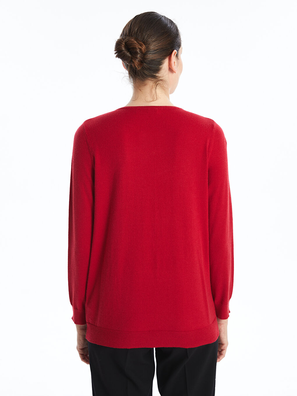 Crew Neck Plain Long Sleeve Women's Knitwear Sweater-3