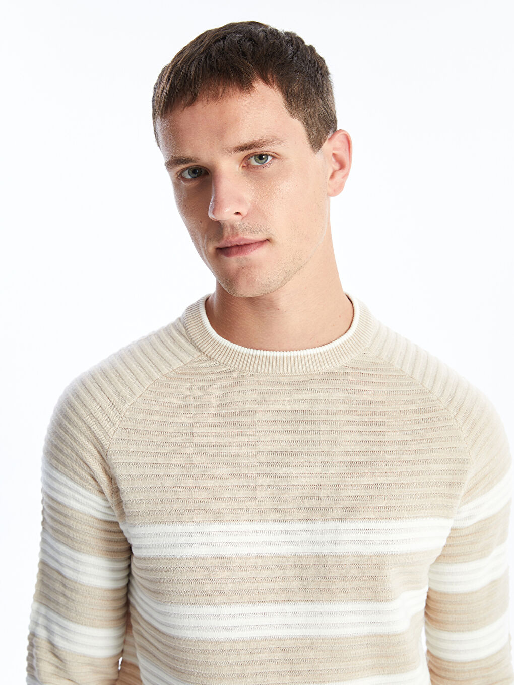 Crew Neck Long Sleeve Striped Men's Knitwear Sweater-1
