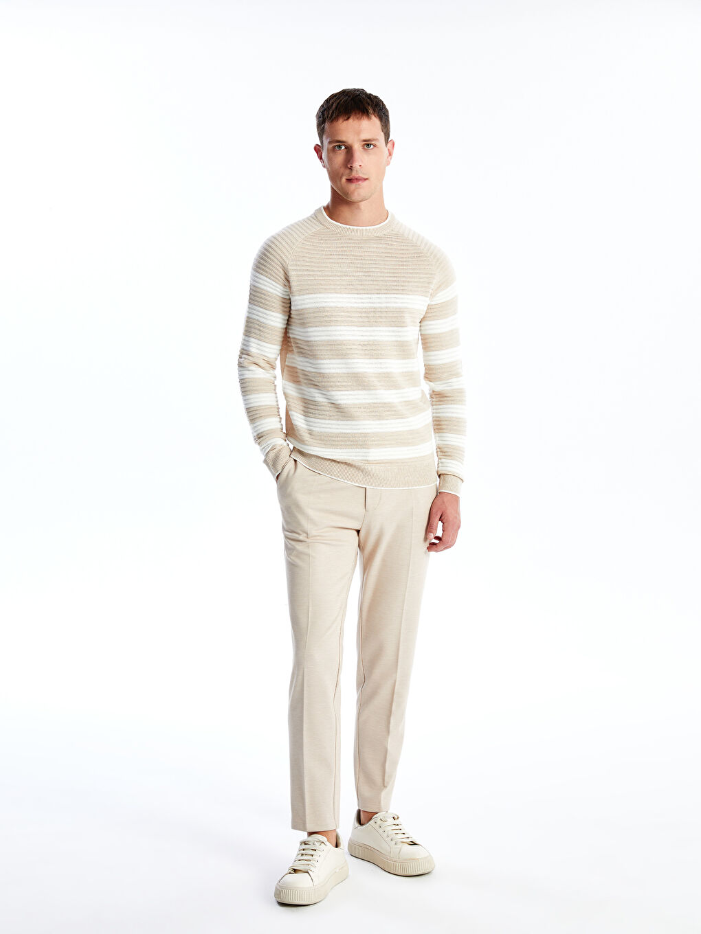 Crew Neck Long Sleeve Striped Men's Knitwear Sweater-2