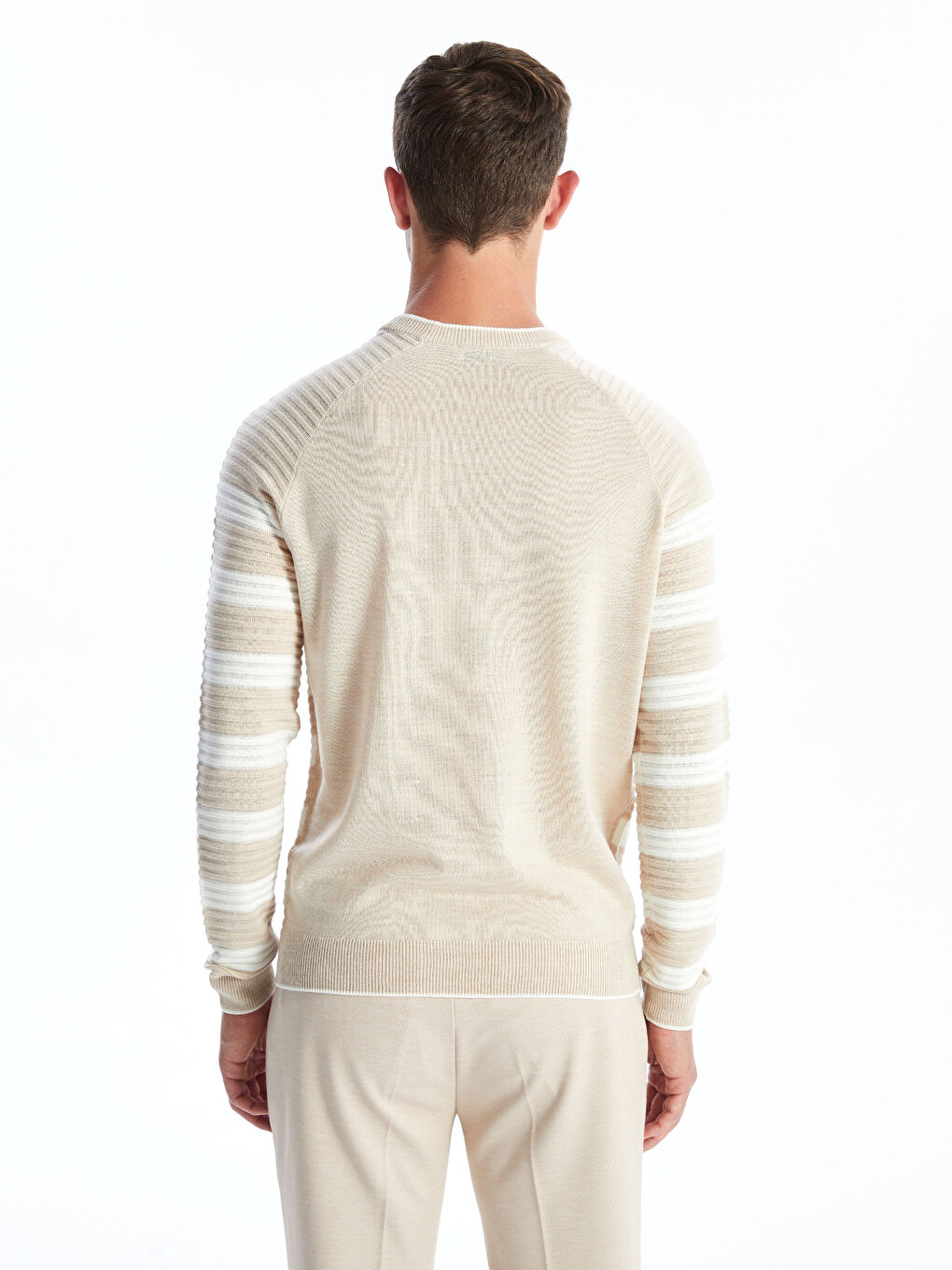 Crew Neck Long Sleeve Striped Men's Knitwear Sweater-5