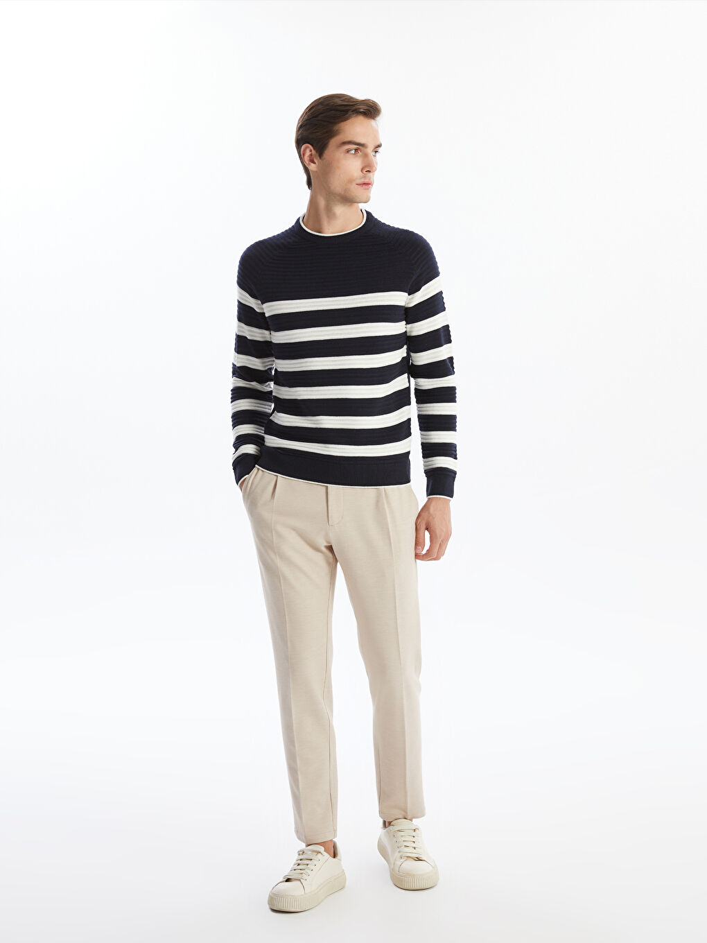 LCW Vision Crew Neck Long Sleeve Striped Men's Knitwear Sweater -W43517Z8-LGS