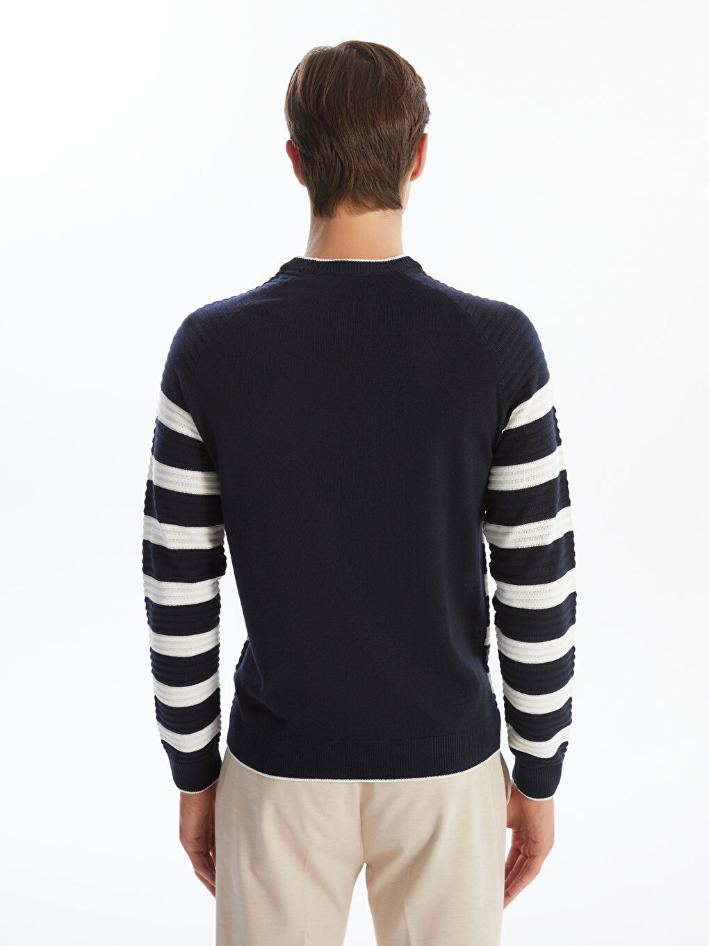LCW Vision Crew Neck Long Sleeve Striped Men's Knitwear Sweater -W43517Z8-LGS