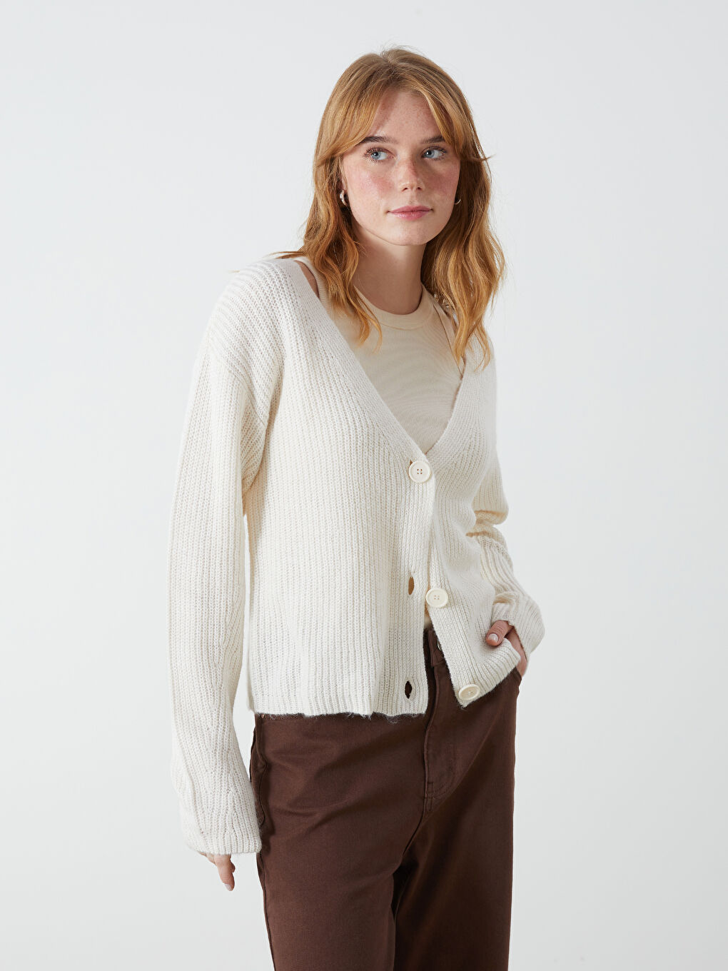 XSIDE Cardigan Tricotat cu Decolteu în V pentru Femei -W43519Z8-R9J