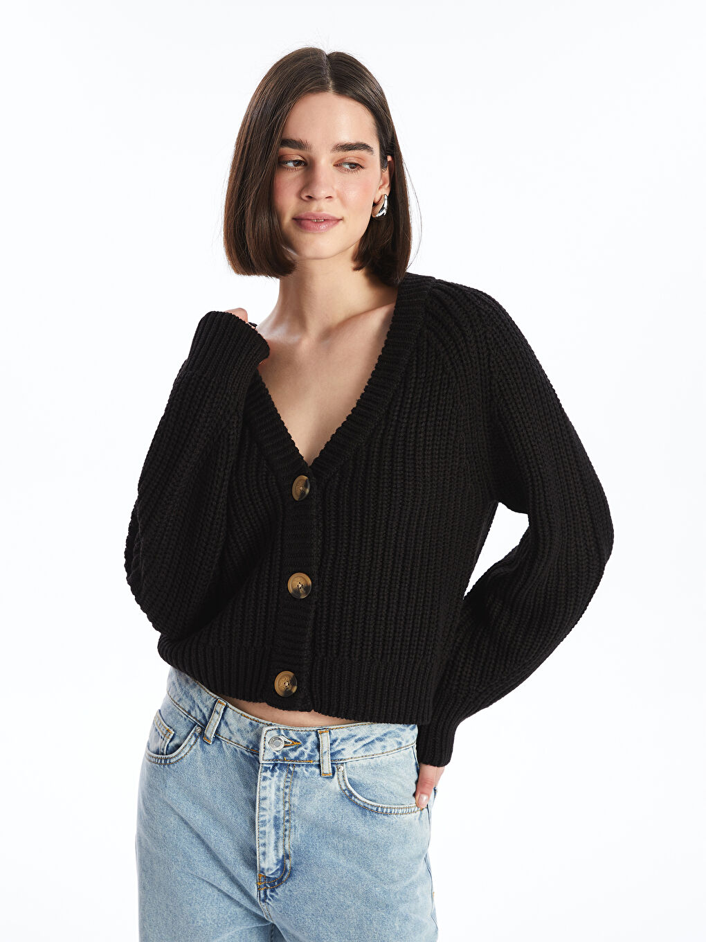 Кардиган из трикотажа с V-образным вырезом для женщин