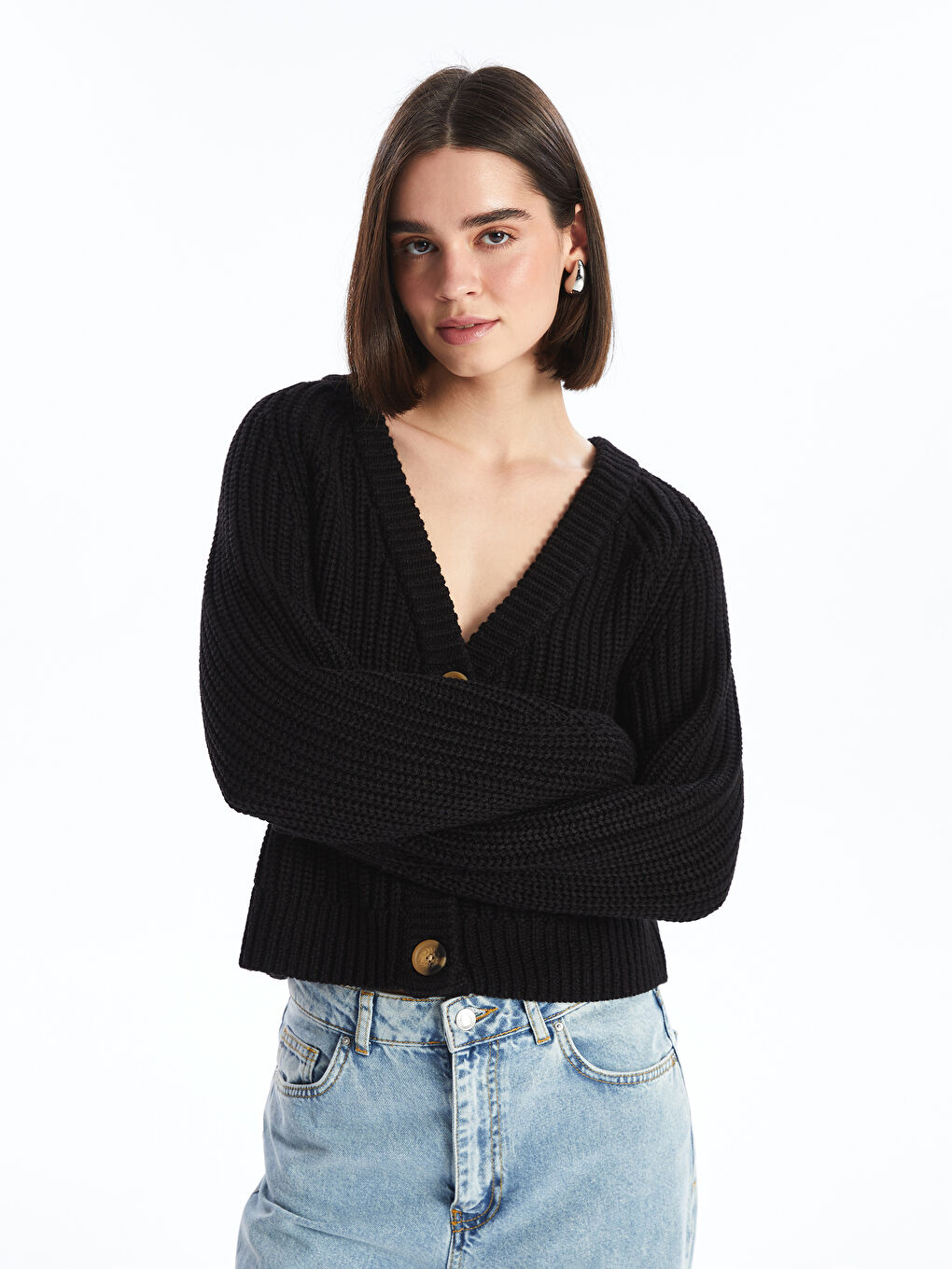Кардиган из трикотажа с V-образным вырезом для женщин-1