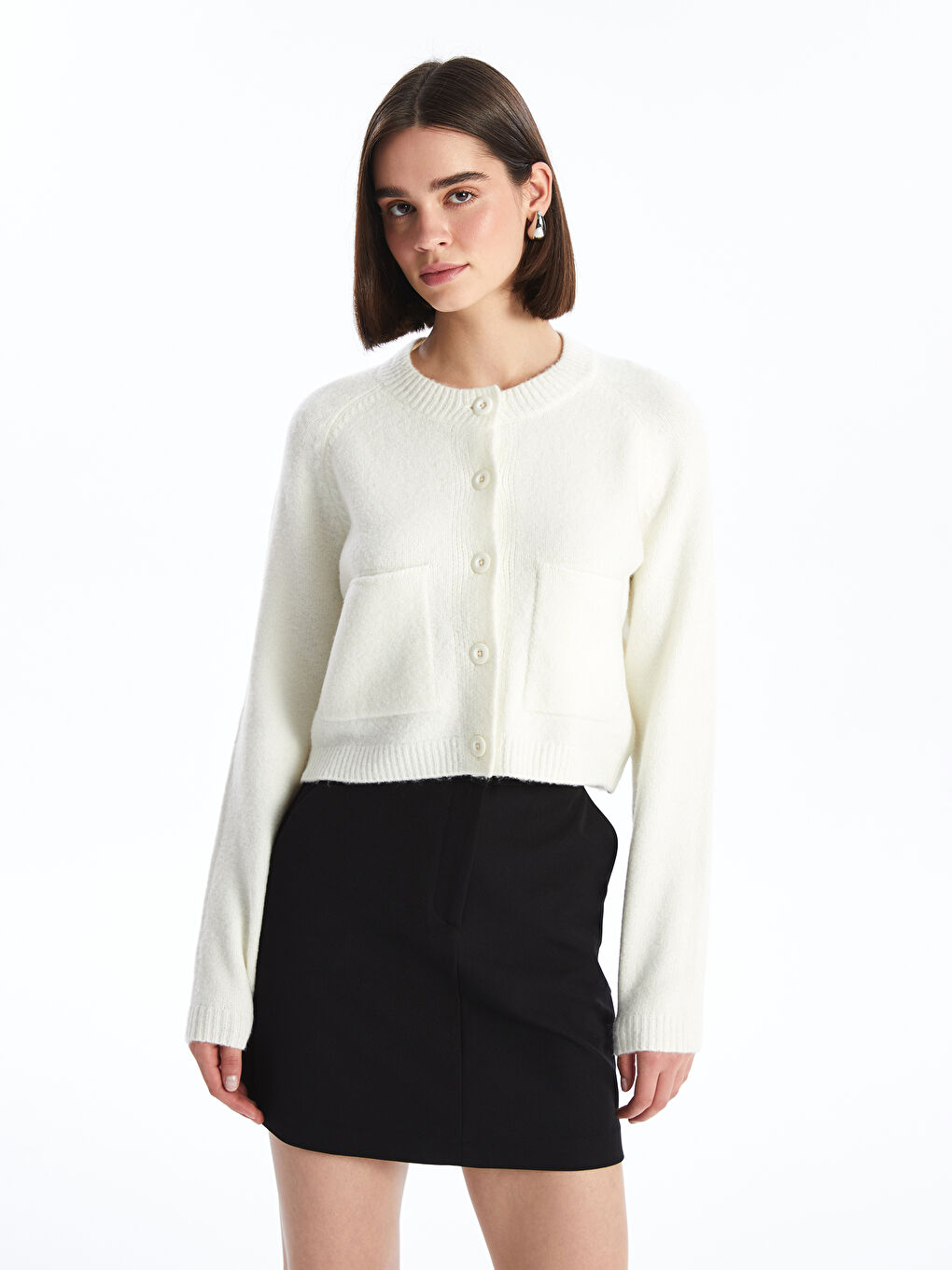 XSIDE Bisiklet Yaka Crop Kadın Triko Hırka -W43537Z8-R9J