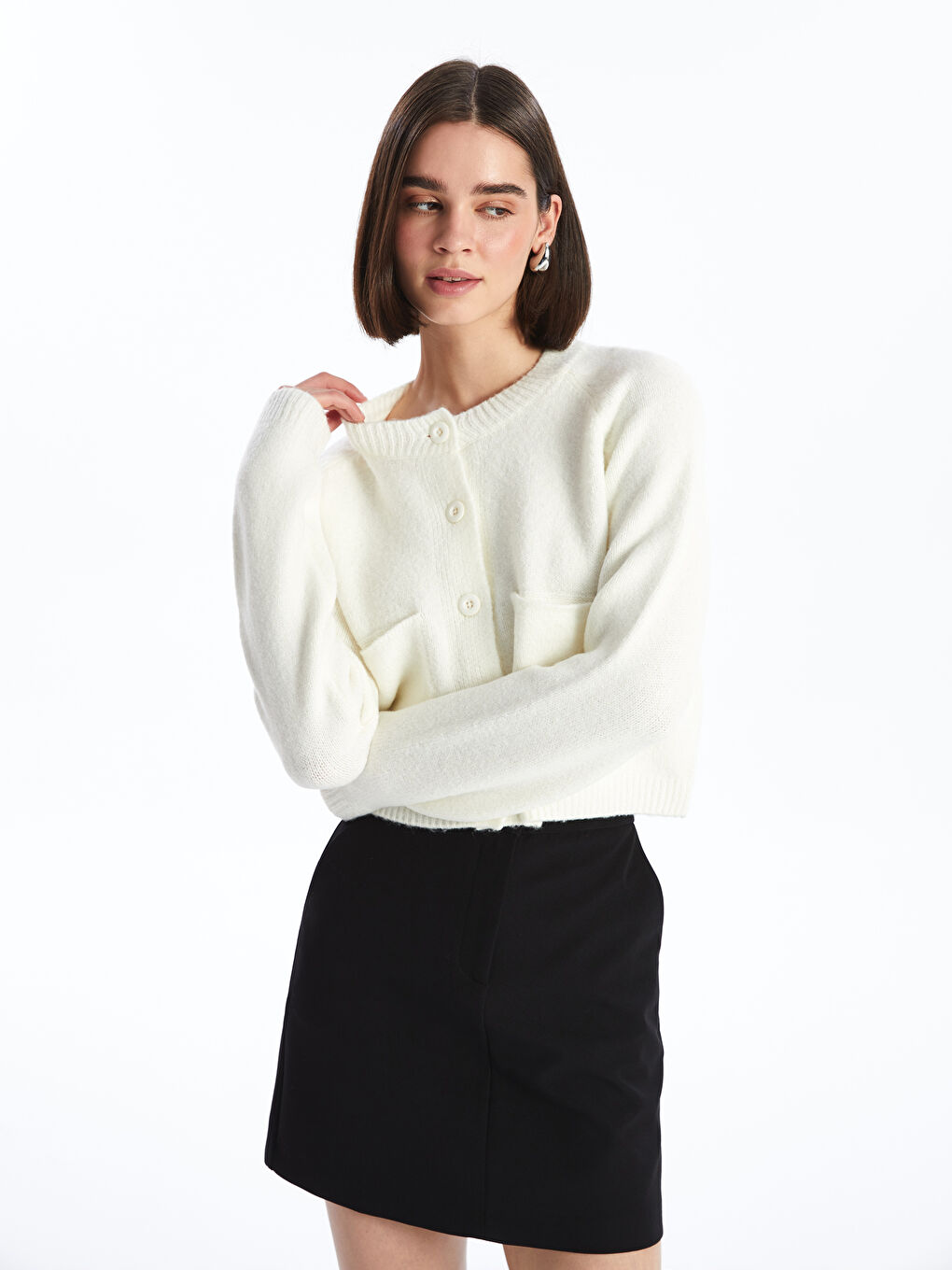 XSIDE Bisiklet Yaka Crop Kadın Triko Hırka -W43537Z8-R9J