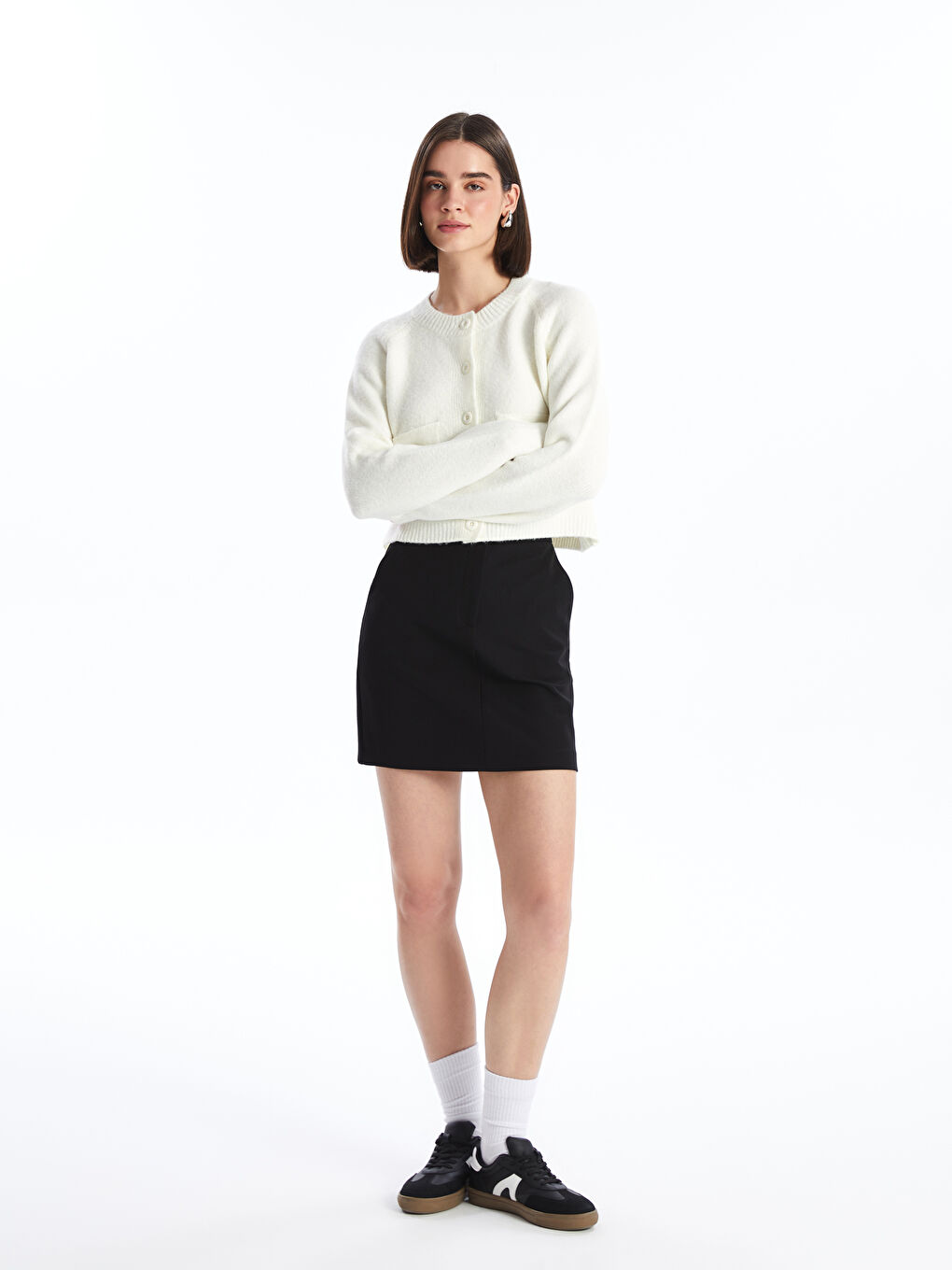 XSIDE Bisiklet Yaka Crop Kadın Triko Hırka -W43537Z8-R9J