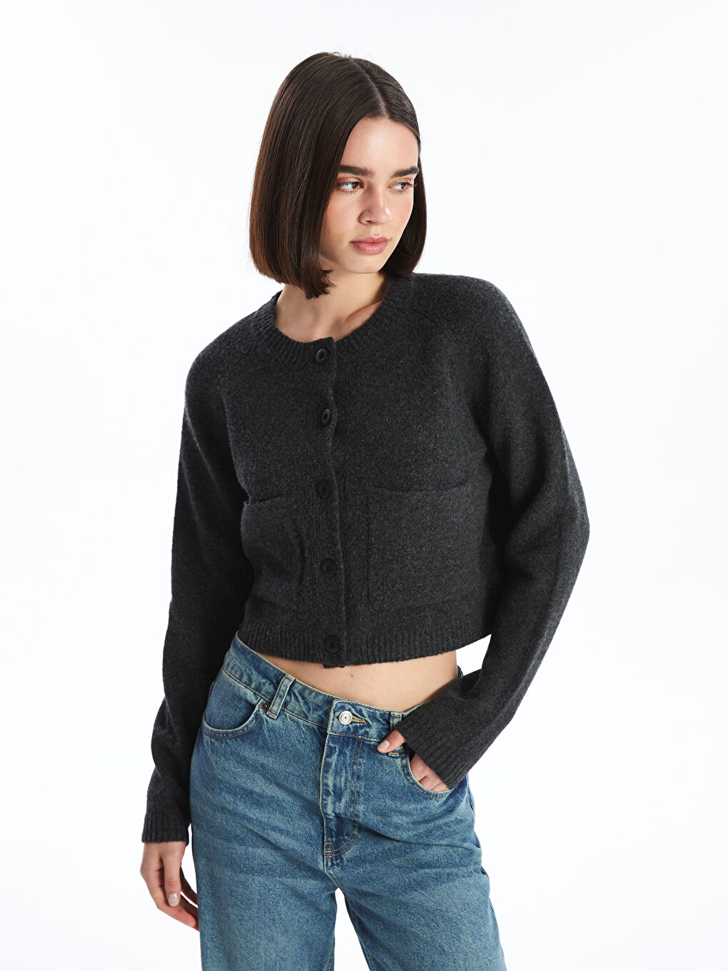 XSIDE Rundhalsausschnitt Crop-Strickjacke für Damen -W43537Z8-VDL