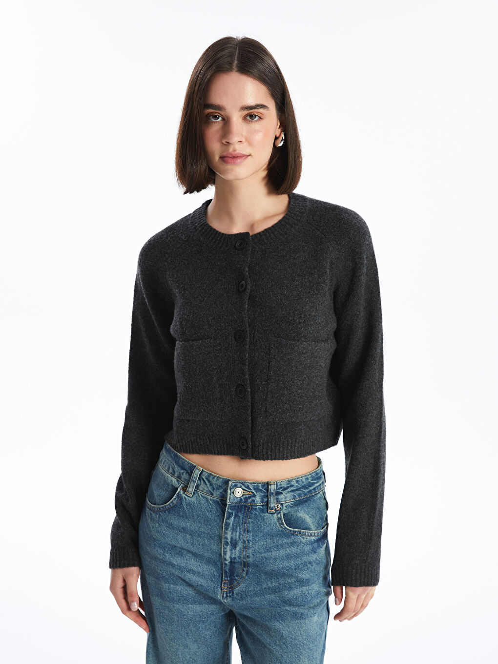 XSIDE Rundhalsausschnitt Crop-Strickjacke für Damen -W43537Z8-VDL
