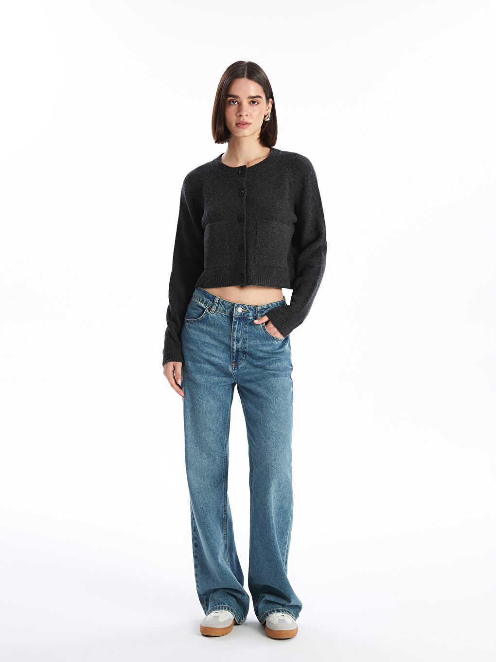 XSIDE Rundhalsausschnitt Crop-Strickjacke für Damen -W43537Z8-VDL