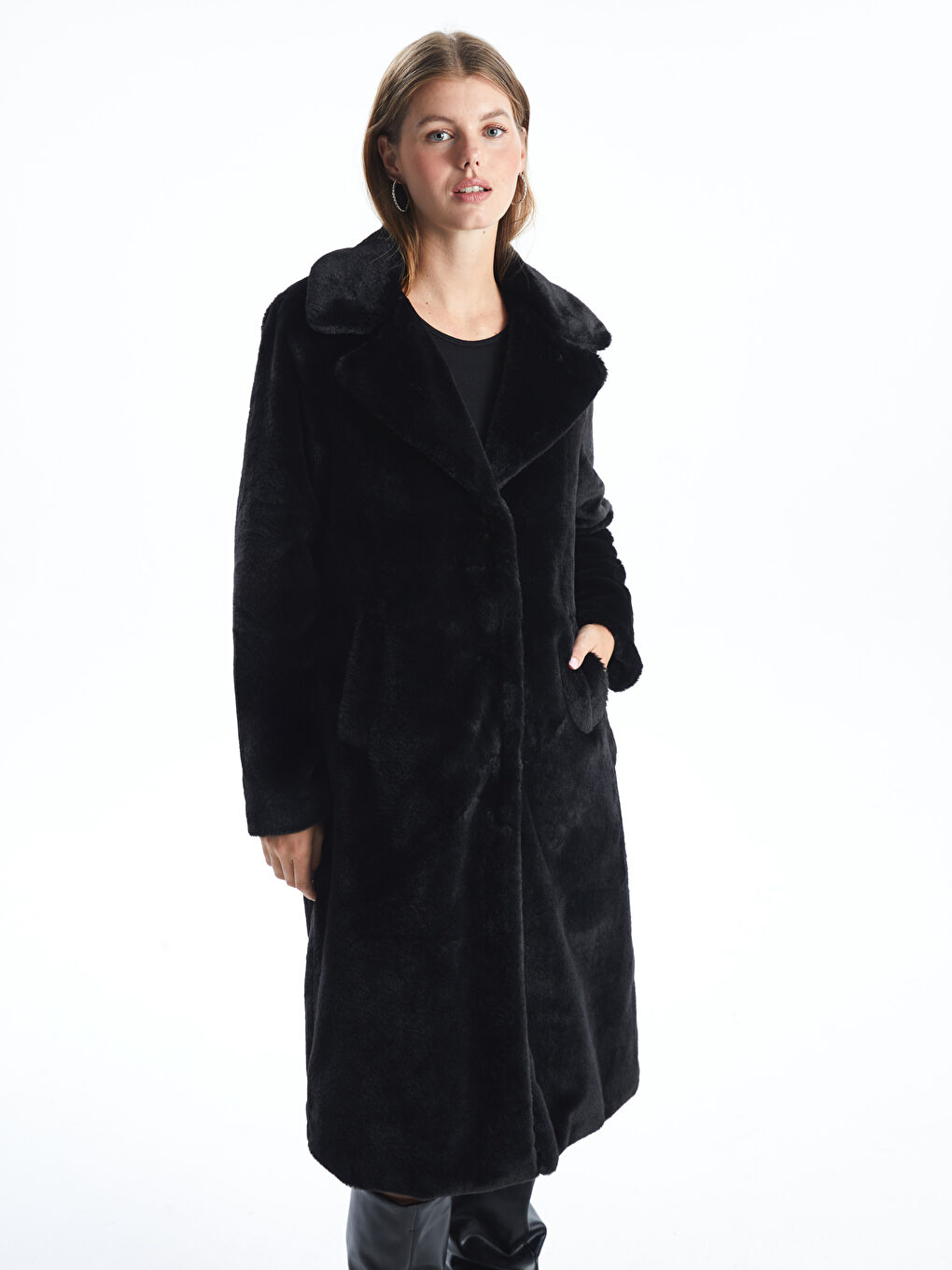LC Waikiki Women's Jacket Neck Plain Plush Overcoat -W43550Z8-CVL