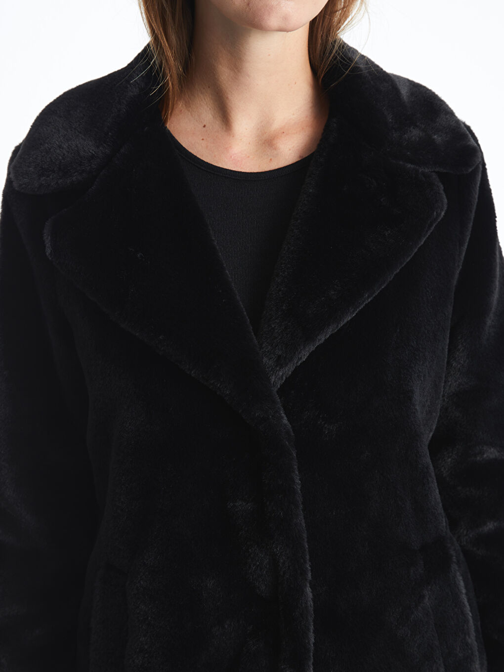 LC Waikiki Women's Jacket Neck Plain Plush Overcoat -W43550Z8-CVL