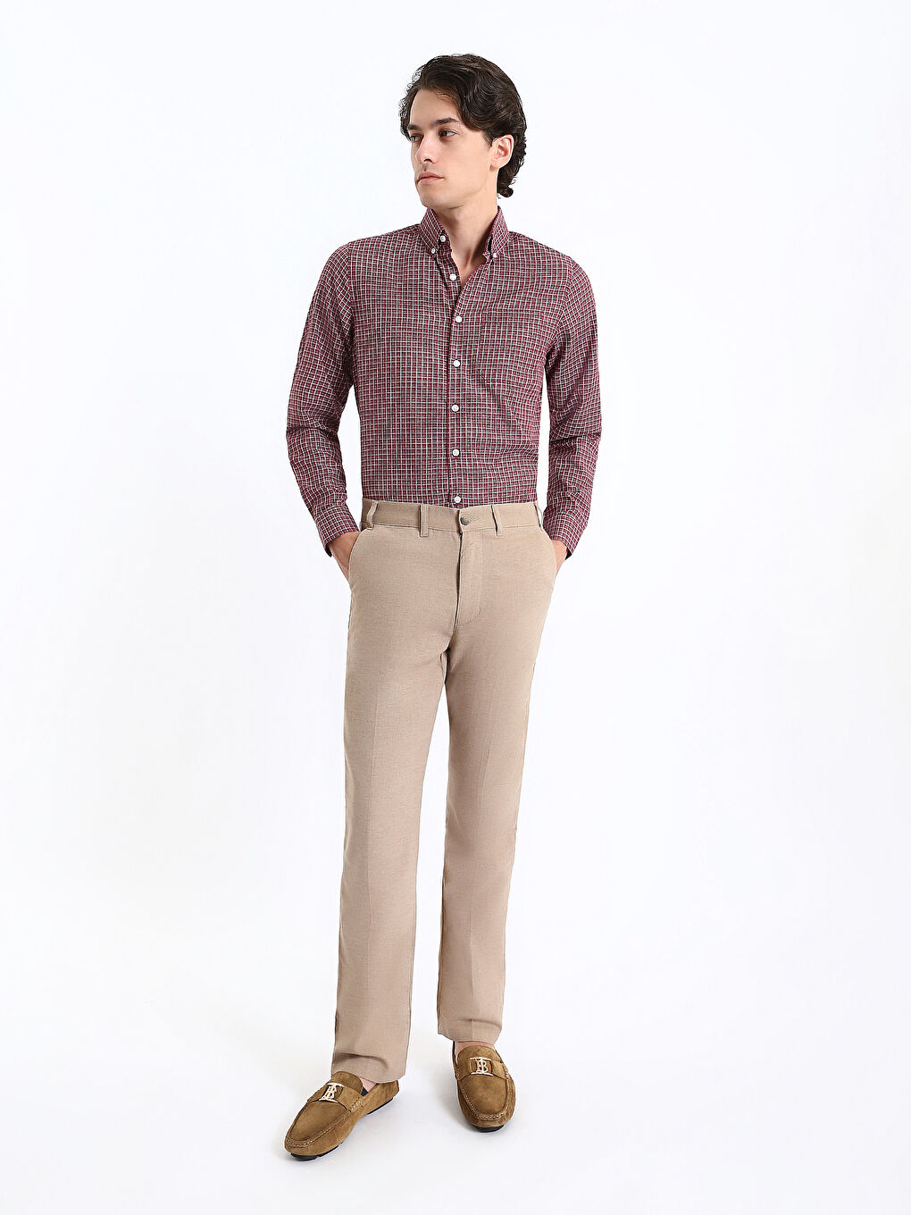 Regular Fit Long Sleeve Plaid Gabardine Men's Shirt-1