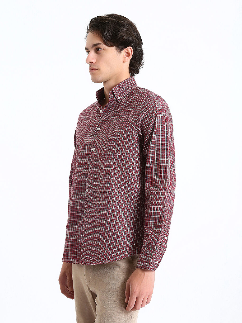 Regular Fit Long Sleeve Plaid Gabardine Men's Shirt-3