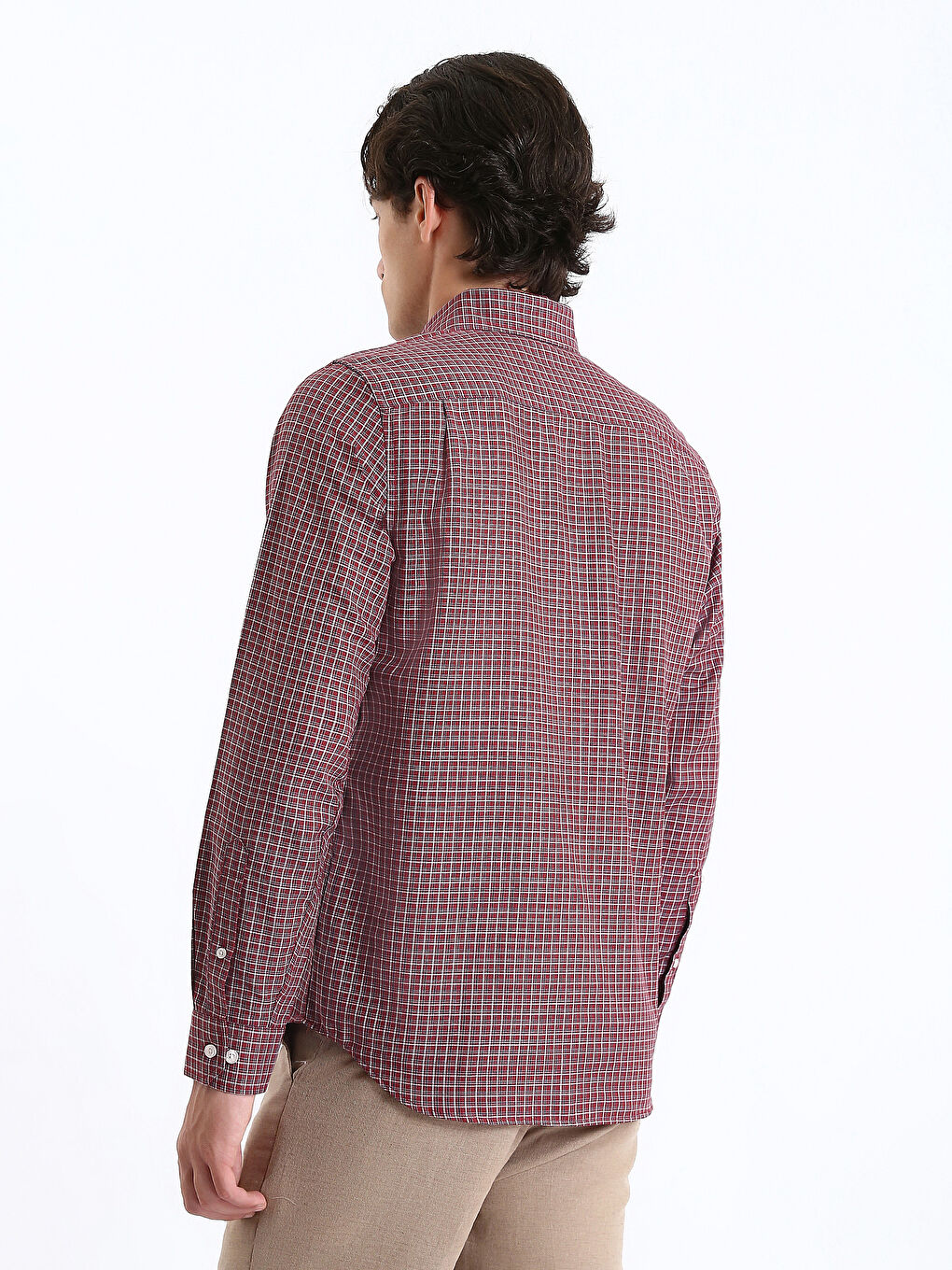 Regular Fit Long Sleeve Plaid Gabardine Men's Shirt-4
