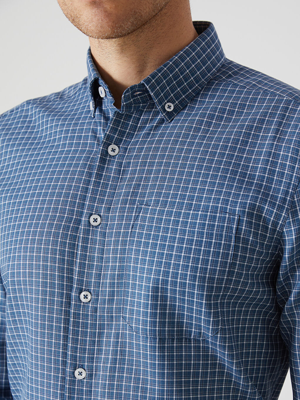 Regular Fit Long Sleeve Plaid Gabardine Men's Shirt-2