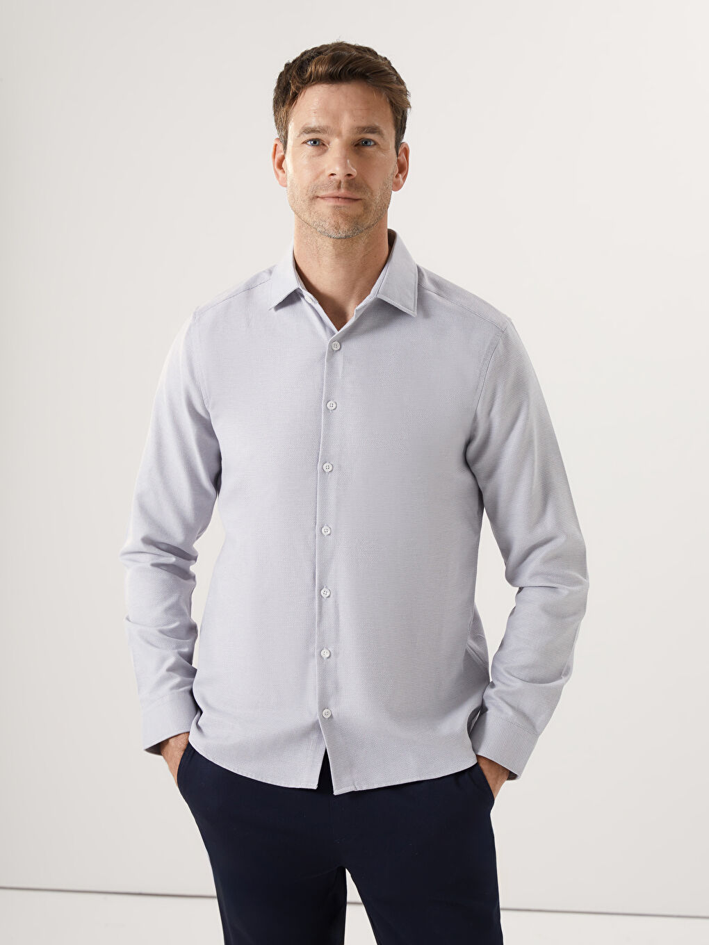 Slim Fit Long Sleeve Dobby Men's Shirt