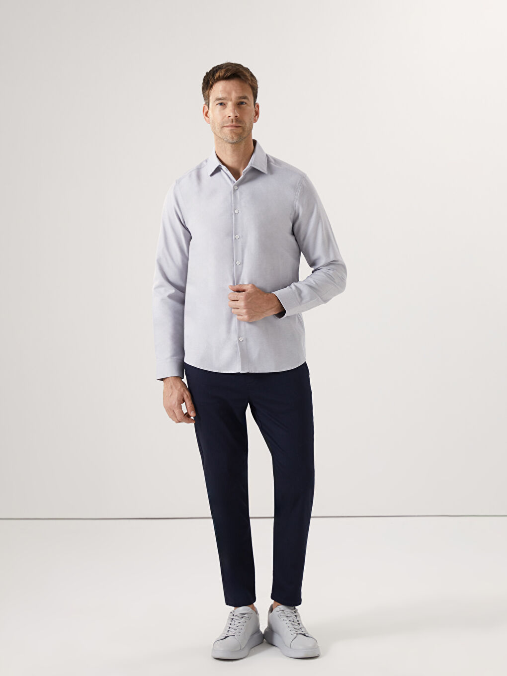 Slim Fit Long Sleeve Dobby Men's Shirt-1